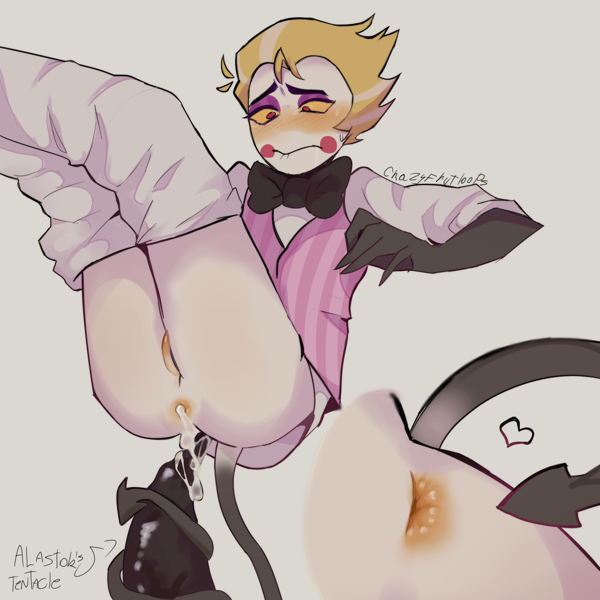 alastor (hazbin hotel), hazbin hotel, lucifer (hazbin hotel), lucifer morningstar (hazbin hotel), male, male only, tentacle