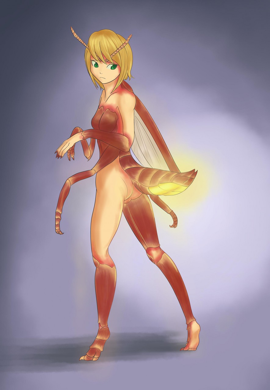 2014 anthro ass breasts female firefly green_eyes multi_arm multi_limb pussy solo standing transformation wings witchfiend