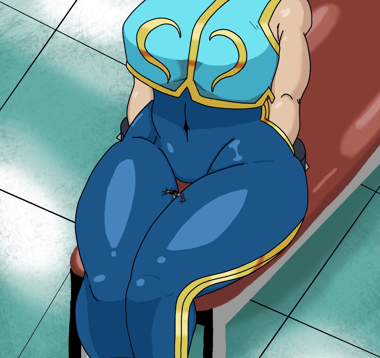 1boy, 1girls, asian, asian female, big breasts, breasts, chinese, chinese clothes, chinese female, chun-li, dark skin, dark-skinned male, female, female fighter, giantess, height difference, light skin, light-skinned female, male, size difference, street fighter, thick thighs, thigh gap, thighs