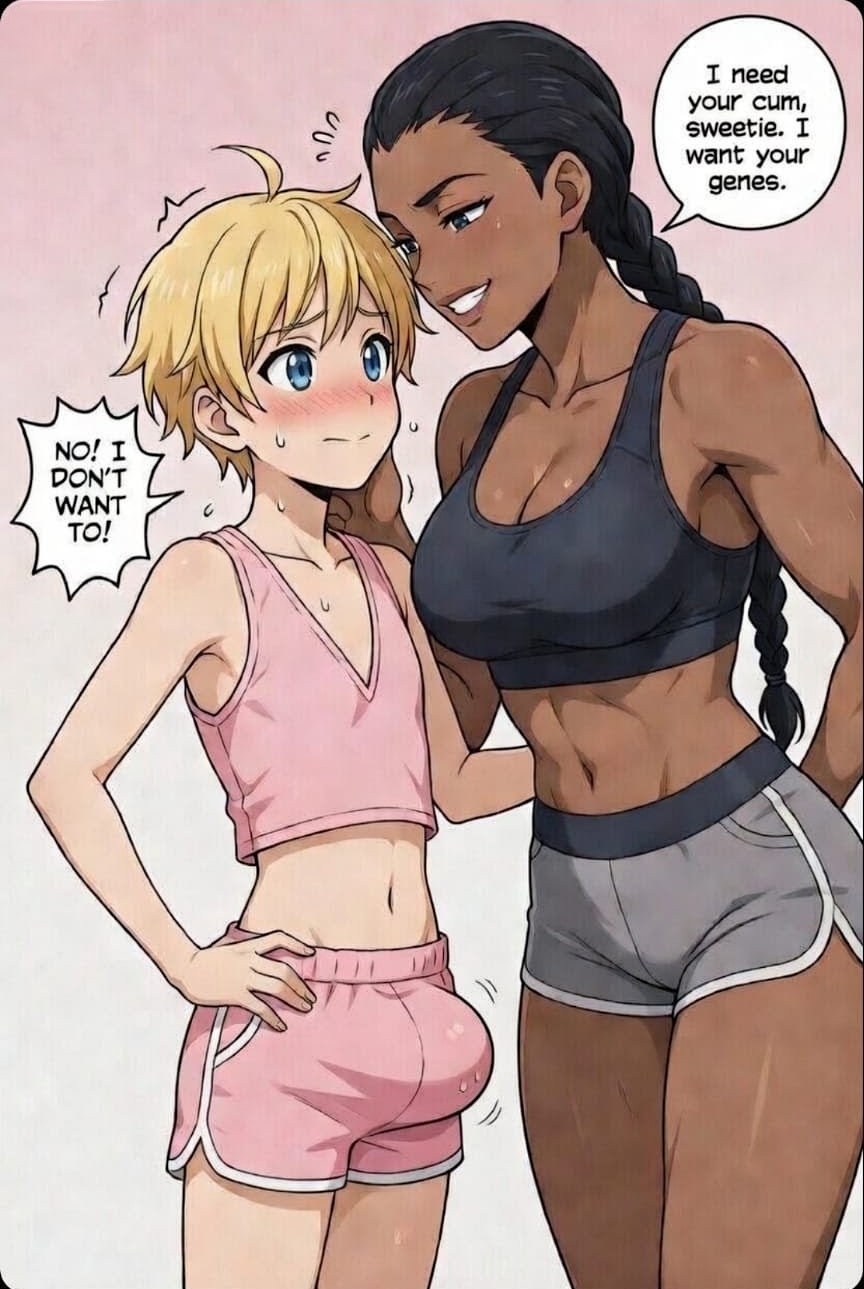 african female, ai generated, ai slop, black woman, blacked, blue eyes, bnwo, dark-skinned female, ebony, female rapist, femblacked, femboy, femboy on female, femboysub, femdom, femdom caption, interracial, light skin, light-skinned femboy, light-skinned male, male rape victim, muscular female, raceplay, reverse rape, white skin
