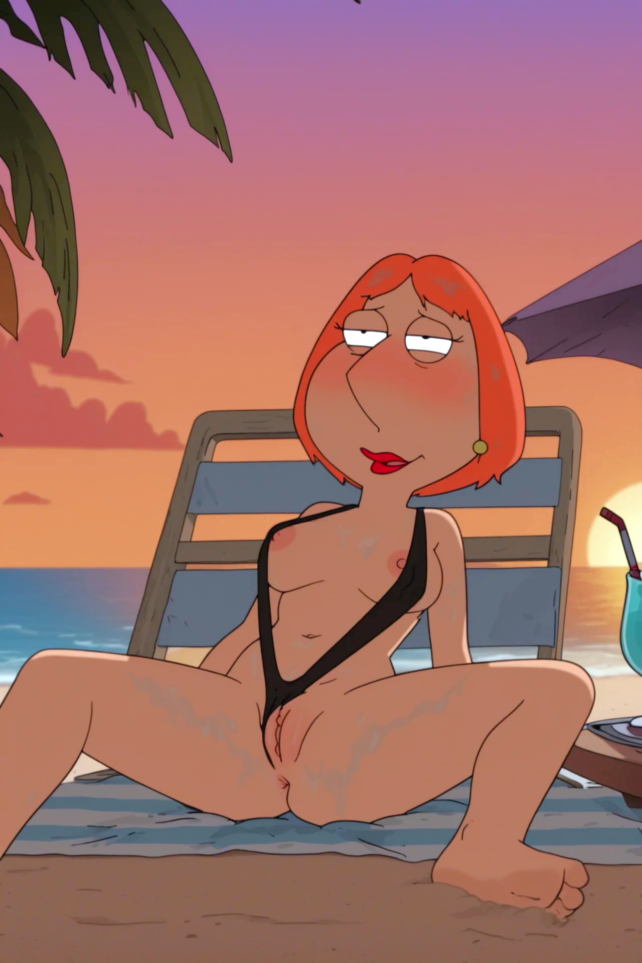 ai generated, breasts, family guy, lois griffin, nipples, pussy, ready for sex, slingshot swimsuit, spread legs, thighs