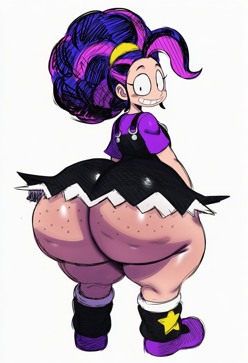 1girls, 2026, 2026s, 2d, 2d (artwork), 2d artwork, ai generated, alternate ass size, alternate body type, animate inanimate, ass, ass bigger than head, ass focus, ass grab, big ass, big butt, big thighs, black dress, black eyes, blush, blush lines, braid, braided hair, braided ponytail, breasts, brush, bubble butt, butt focus, cellulite, curvy, curvy female, curvy figure, digital art, digital drawing, digital drawing (artwork), digital media, digital media (artwork), digital painting, digital painting (artwork), doll, doll girl, eyelashes, female, female focus, freckled butt, freckles, freckles on ass, full body, fully clothed, fully clothed female, hair, humanoid, humanoid female, inanimate animate, large ass, large butt, large thighs, leg warmers, legwarmers, lily lovebraids, living toy, long hair, long purple hair, looking back, mascot horror, mob entertainment, mob games, no panties, no underwear, noseless, not furry, overall dress, overall skirt, overalls, ponytail, ponytail (hair), ponytail female, poppy playtime, poppy playtime (chapter 5), purple hair, purple shirt, short, shortstack, smile, smiling, sssonic2, star, star (symbol), thick, thick ass, thick butt, thick hips, thick legs, thick thighs, video games, warmers, wide hips