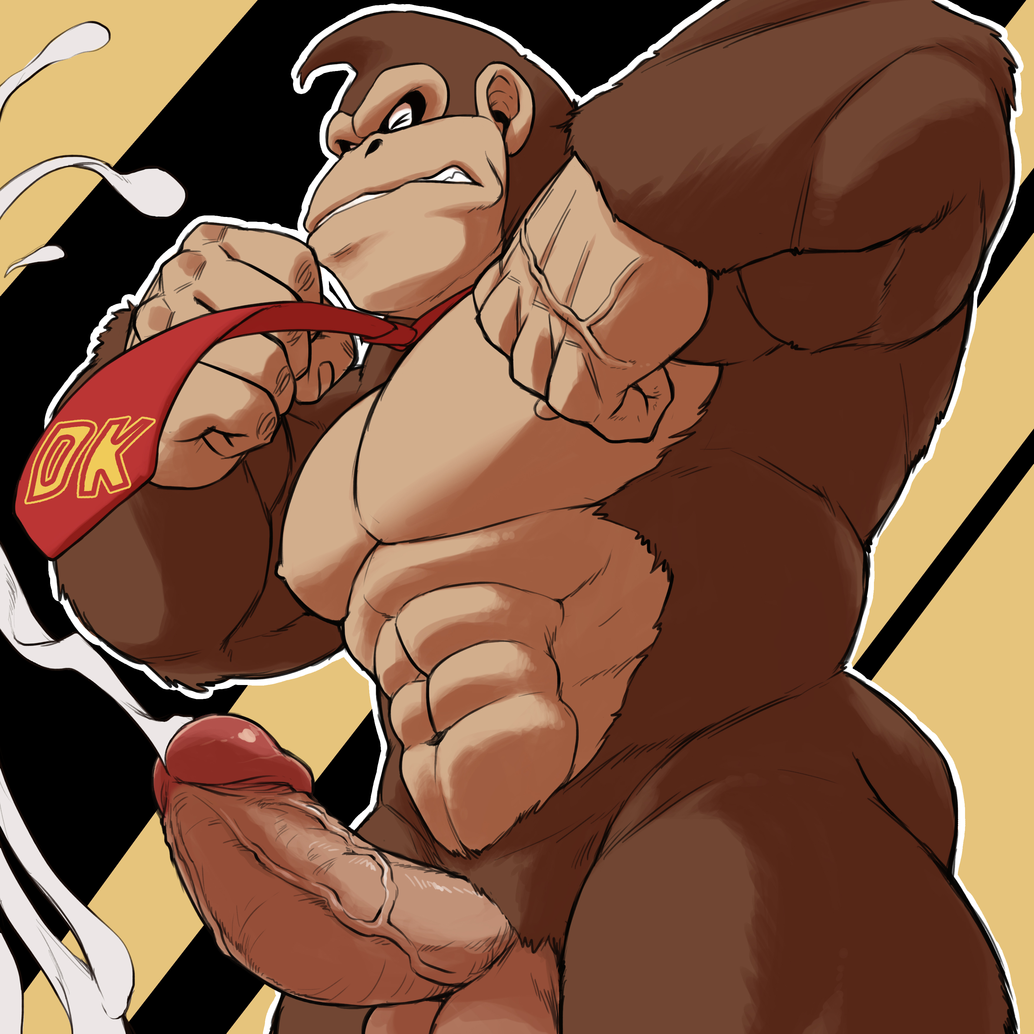 1boy, abs, anthro, ape, balls, boner, cum, donkey kong, donkey kong (series), erection, gorilla, hands-free, handsfree ejaculation, haplorhine, male, male only, nintendo, nude, othukimi, penis, primate, solo, veiny penis