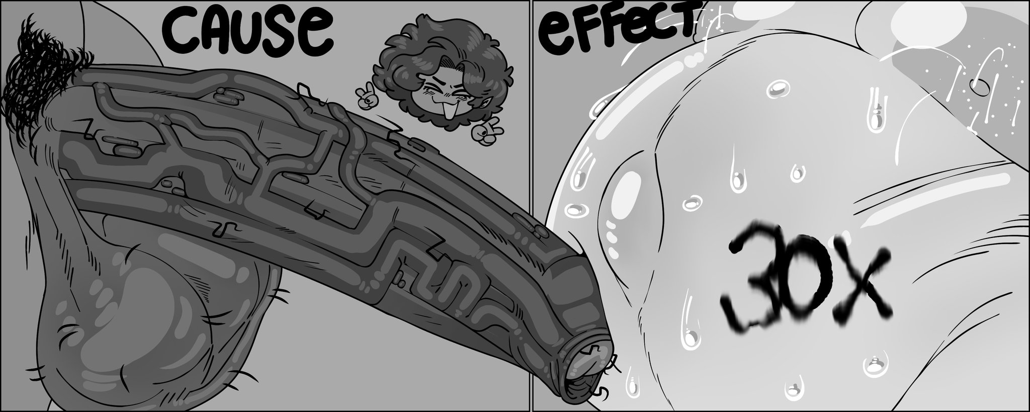 absurdly large cock, big balls, big belly, big breasts, big penis, busty, close-up, dark skin, dark-skinned dom, dark-skinned femboy, dark-skinned male, dio (megokinho), excessive pubic hair, hairy balls, huge breasts, huge cock, hyper belly, hyper penis, impregnated, male, megokinho, monochrome, penis on belly, popped navel, pregnant, pregnant belly, pubic hair, veiny dick, veiny penis