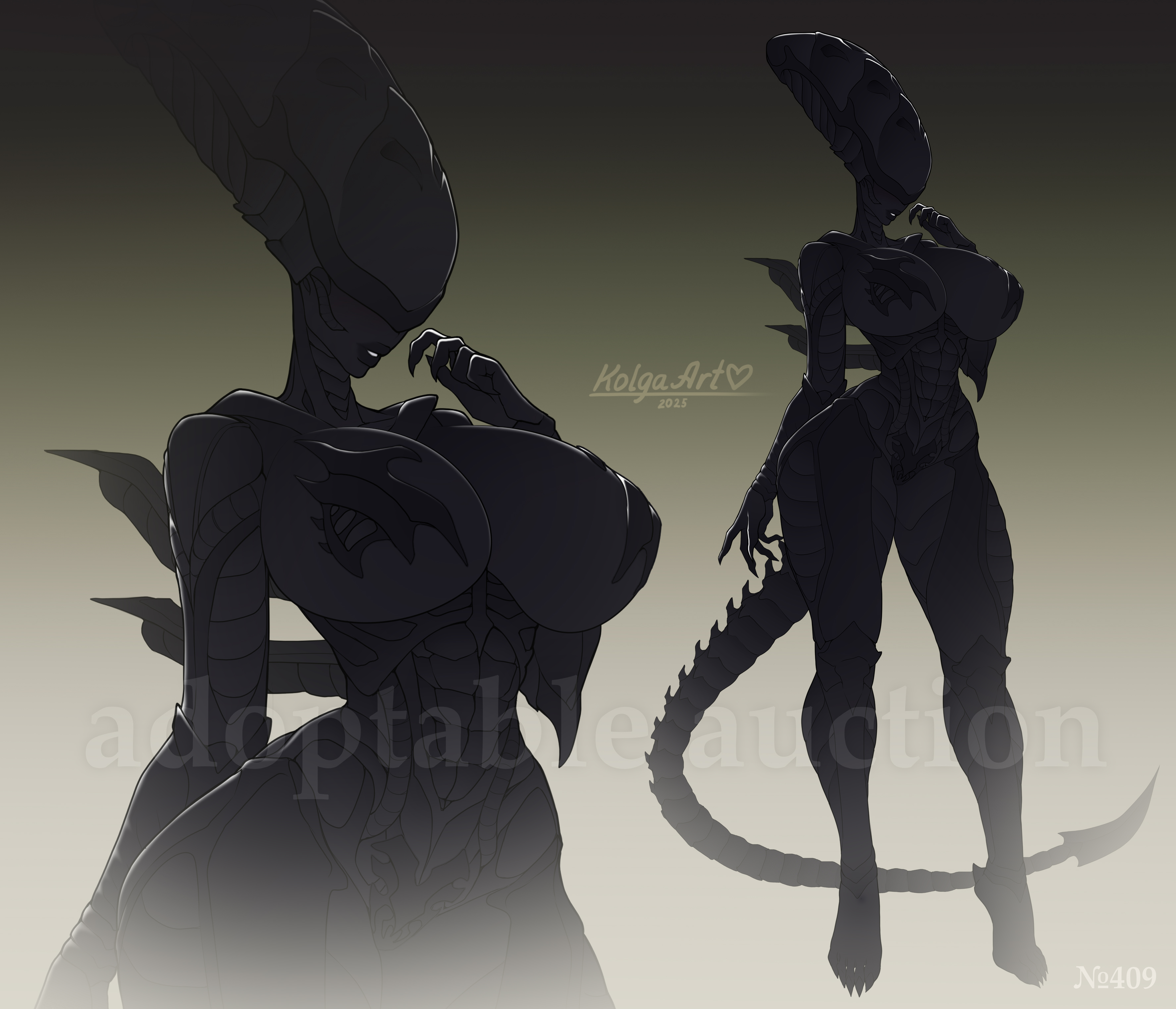 1girls, 2d, alien, alien (franchise), alien girl, alien humanoid, bare shoulders, barefoot, black body, breasts, covered nipples, exoskeleton, female only, female xenomorph, fit, fit female, humanoid, kolgaart, large breasts, long head, muscular, nude, nude female, pose, posing, solo, solo female, tagme, tail, thick thighs, voluptuous, wide hips, xenomorph, xenomorph tail