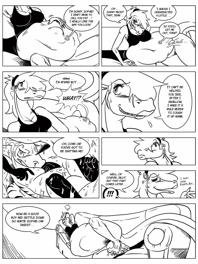 anthro cannibalism clothing comic digestion dragon duo english_text female kernac male oral_vore post_vore shyguy9 soft_vore sophie_(shyguy9) space_dragon straight text vore