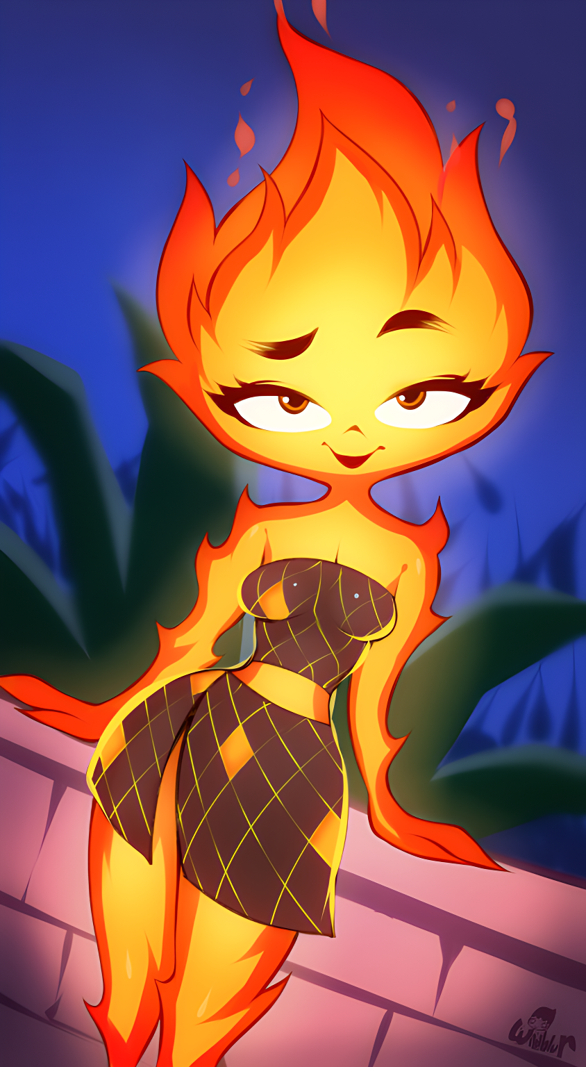 1girls 2023 2023s anthro boobs breasts clothed clothing curvy curvy_female curvy_figure digital_media_(artwork) disney dress elemental_(pixar) elemental_creature elemental_humanoid ember_lumen eyebrows eyelashes female female_focus female_only fire fire_humanoid hi_res looking_at_viewer narrowed_eyes not_furry orange_body orange_eyes pixar plants skirt small_breasts smile solo solo_female solo_focus standing wide_hips wildblur