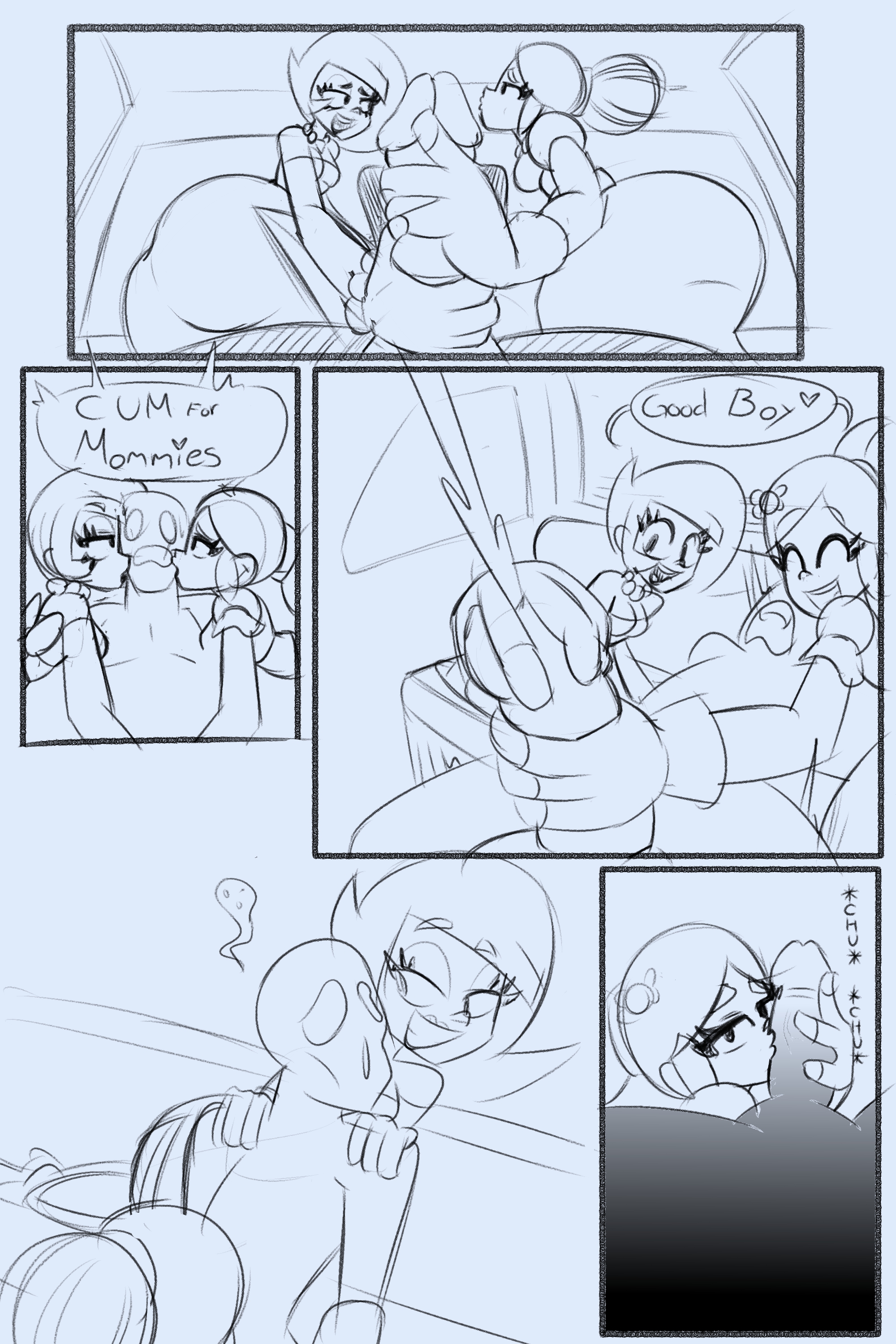 2girls, brawl stars, cfnm, comic, comic page, cum, female, femdom, femdom caption, forced, forced orgasm, handjob, kissing, kissing penis, lola (brawl stars), male, papersketch, penis, piper (brawl stars), sketch, sketch page, threesome