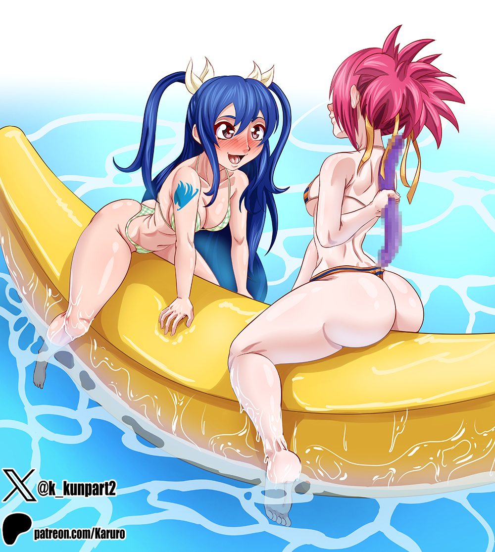 2girls arched_back arm_tattoo ass ass_focus banana banana_boat barefoot bathing bent_over big_ass big_butt bikini bikini_bottom bikini_top blue_bikini blue_hair blue_swimsuit blush breasts brown_eyes bubble_ass bubble_butt chelia_blendy child_bearing_hips cleavage dildo fairy_tail fat_ass feet female female_focus female_only floating green_bikini green_bikini_bottom green_bikini_top green_swimsuit hair_ribbon hi_res high_resolution highres hips karuro-kun large_ass light-skinned_female light_skin long_hair nose_blush ocean open_mouth orange_bikini orange_swimsuit pale-skinned_female pale_skin perky_breasts pink_hair ponytail ribbon ribbons sex_toy sideboob sitting small_breasts smile smiling soles spiky_hair striped_bikini swimsuit tattoo thick_thighs thighs thong tied_hair toes twintails underboob very_high_resolution very_long_hair voluptuous voluptuous_female water wendy_marvell wide_hips