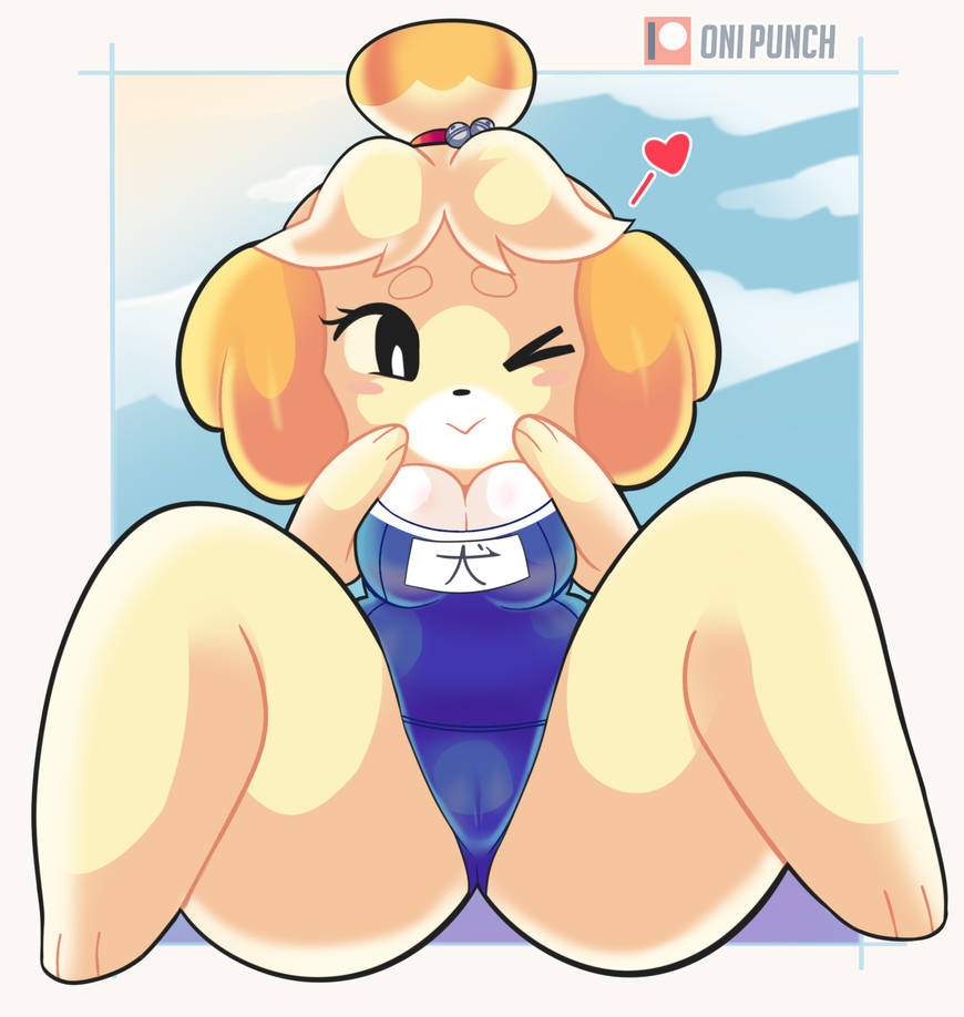 animal_crossing anthro camel_toe canid canine canis clothing domestic_dog female isabelle_(animal_crossing) mammal nintendo one-piece_swimsuit oni_punch onigiri_punch shih_tzu solo swimwear toy_dog