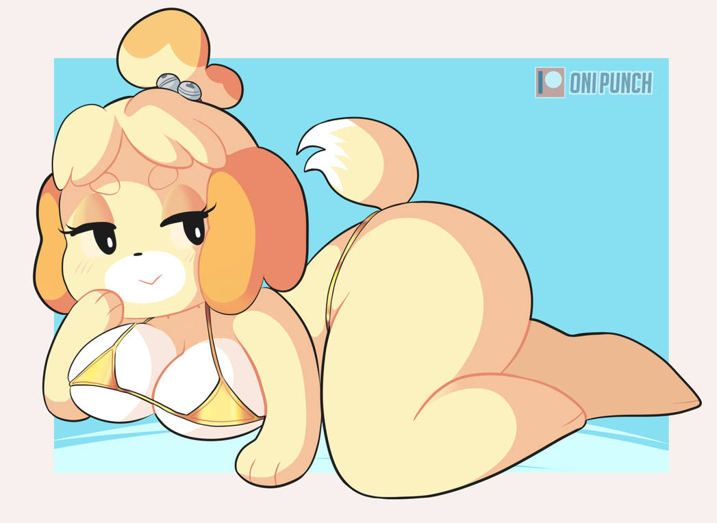 animal_crossing anthro bikini canid canine canis clothing domestic_dog female isabelle_(animal_crossing) mammal nintendo onigiri_punch shih_tzu solo swimwear toy_dog