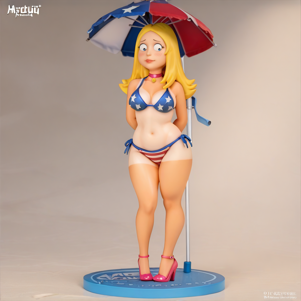 ai generated, american dad, ass, big ass, big breasts, big butt, big nipples, blonde hair, breasts, female, figurine, francine smith, high heels, huge ass, huge breasts, huge butt, huge nipples, looking at viewer, nipples visible through clothing, red lipstick, solo