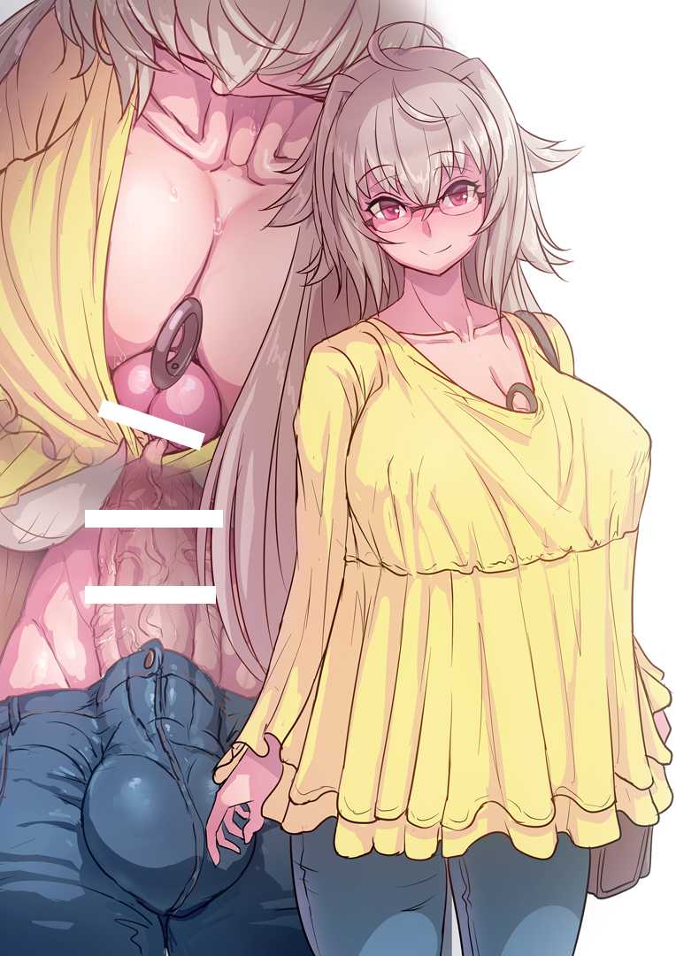 1futa, autopaizuri, aya (thon2hk), balls, breasts, censored, cleavage, dickgirl, erection, futa only, futa urethral insertion, futanari, huge cock, intersex, looking at viewer, paizuri, penile urethral insertion, penis, solo, urethral, urethral insertion, urethral penetration