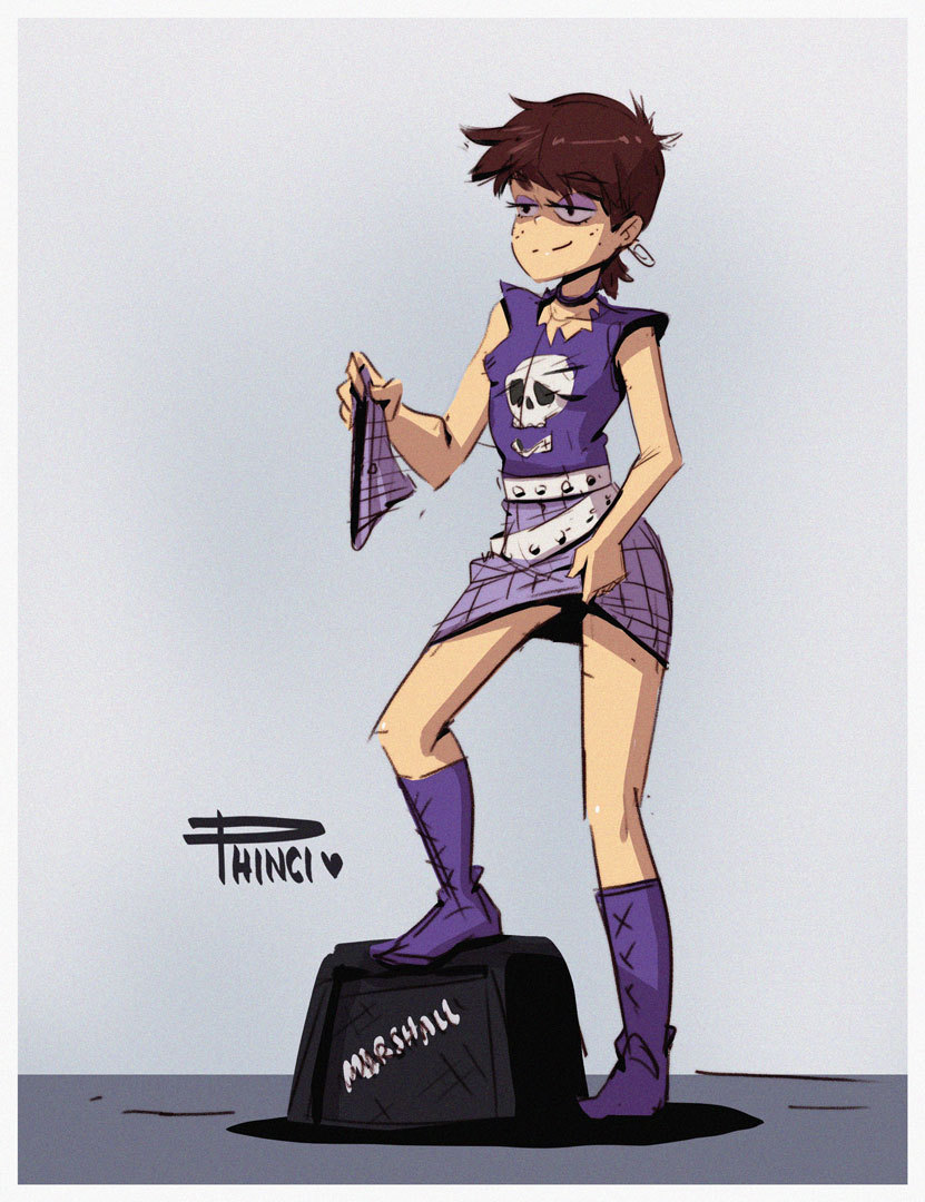 female, luna loud, panties, panties in hand, phinci, skirt lift, solo, straight hair, teasing, the loud house