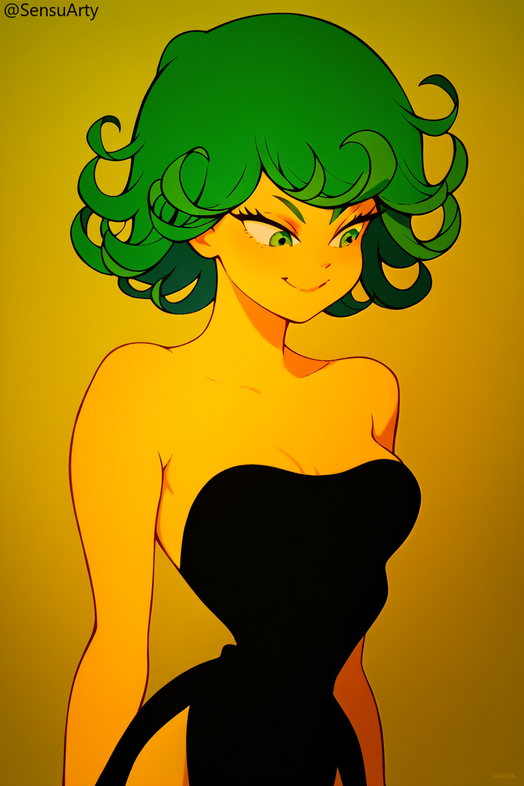 1girls ai_generated bare_arms bare_shoulders cute female female_only one-punch_man pale_skin sensuarty small_waist solo strapless strapless_dress tatsumaki