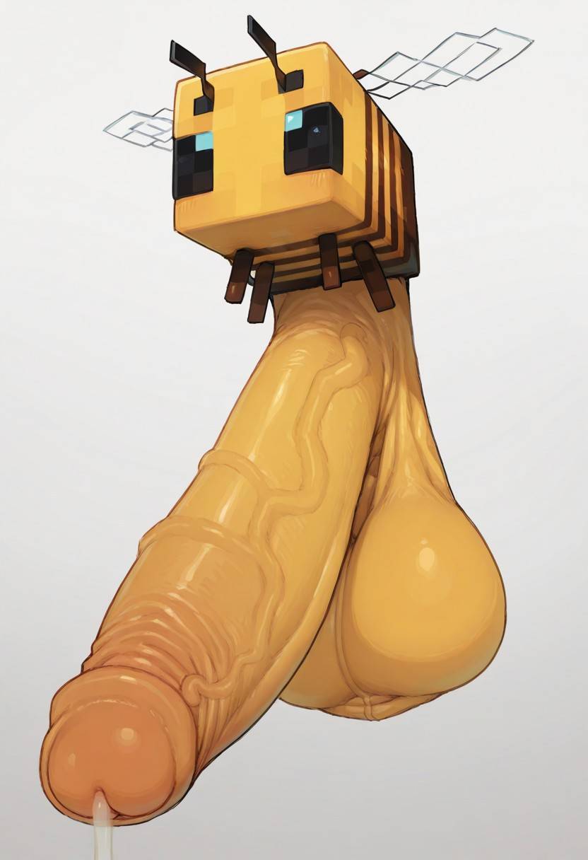 ai, ai generated, antennae (anatomy), ball with hyper features, balls, bee, bee (minecraft), block head, blocky body, cum dripping from penis, foreskin, huge balls, huge cock, hyper penis, insects, large penis, long penis, low hanging balls, male, minecraft, mojang, monster cock, penis, sagging balls, scrotum, small but hung, solo, stinger, stinger penis, syuro (style), uncircumcised, veiny penis, wings