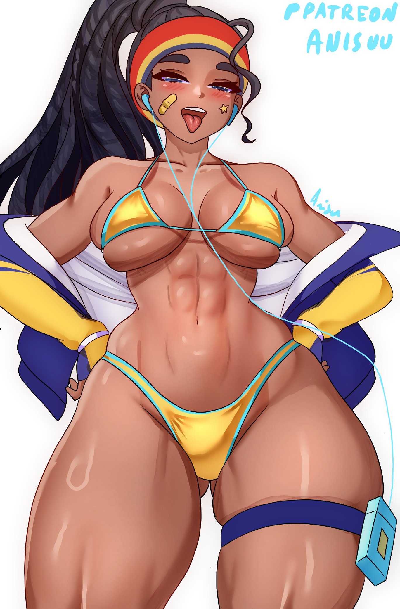 1girls, anisdrawn, ass, ass visible through thighs, blush, breasts, capcom, dark skin, dark-skinned female, female, female focus, female only, hi res, kimberly jackson, large breasts, long hair, looking at viewer, solo, street fighter, street fighter 6, thick thighs, thighs, wide hips