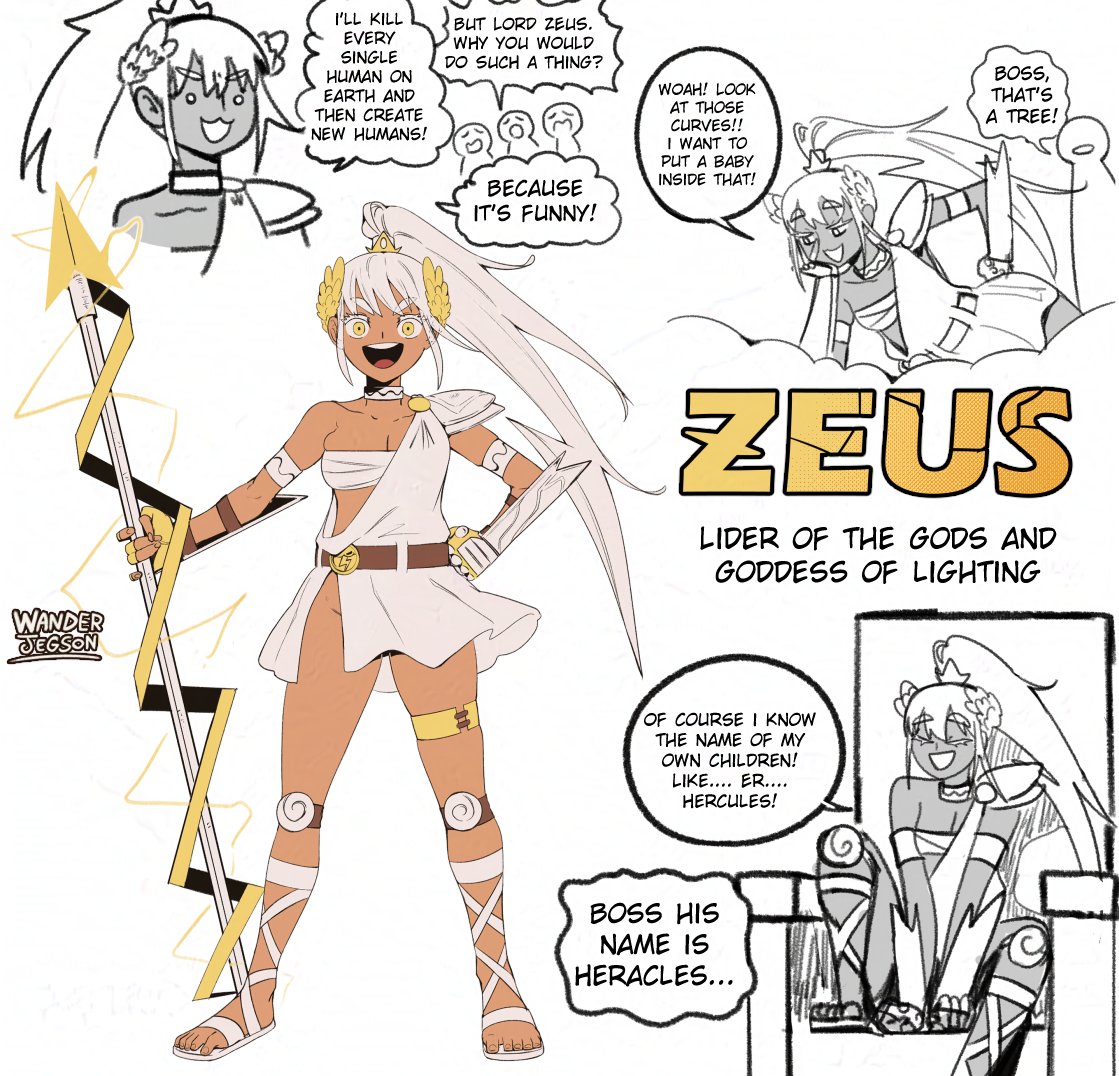 1girls, absurdres, ancient greece, ancient greek clothes, anime girl, artist name, artist signature, bandage bra, bandaged chest, big thighs, bottomless, bottomless female, bracelets, breasts, character name, choker, cleavage, dark skin, dark-skinned female, deity, description, dialogue, dialogue bubble, english, english dialogue, english text, european mythology, eyebrow through hair, eyebrows visible through hair, eyelashes, eyelashes visible through hair, feet, female, female focus, full body, funny, genderswap (mtf), god, goddess, going commando, greco-roman clothes, greek, greek clothes, greek goddess, greek mythology, highres, horny, horny female, huge thighs, jewelry, large thighs, laurel crown, leaf hair ornament, lightning, looking down, mother, mythology, neckwear, no panties, petite, petite body, petite breasts, petite female, ponytail, revealing, revealing clothes, revealing clothing, revealing outfit, rule 63, sandals, shoulder pads, sitting, sitting on chair, sitting on throne, skindentation, skirt, small boobs, small breasts, small tits, smile, smiling, solo female, spear, text, text bubble, thick thighs, thigh strap, throne, twitter, twitter username, wanderjegson, weapon, white eyebrows, white eyelashes, white hair, yellow eyes, zeus, zeus (greek mythology)
