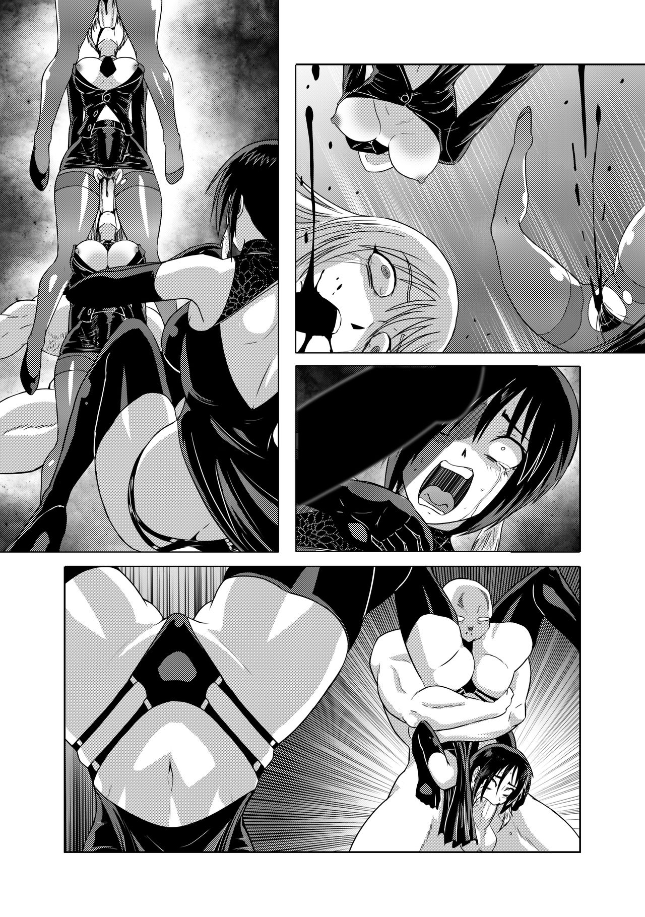 1boy, 4girls, all the way through, beast anime, breasts, comic, cunnilingus, cunnilingus through clothes, death, female, female death, guro, human death, male, monochrome, muscular, muscular male, oral, penis, pussy, straight, threaded by penis, vaginal penetration
