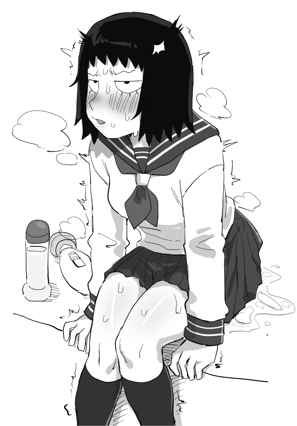 ax g90, female, highschool, kurata tome, mob psycho 100, pussy, pussy juice, pussy juice drip through clothes, pussy juice leaking, pussy juice puddle, schoolgirl, schoolgirl uniform, teenage female, teenager, vibrator, vibrator under clothes, vibrator under panties