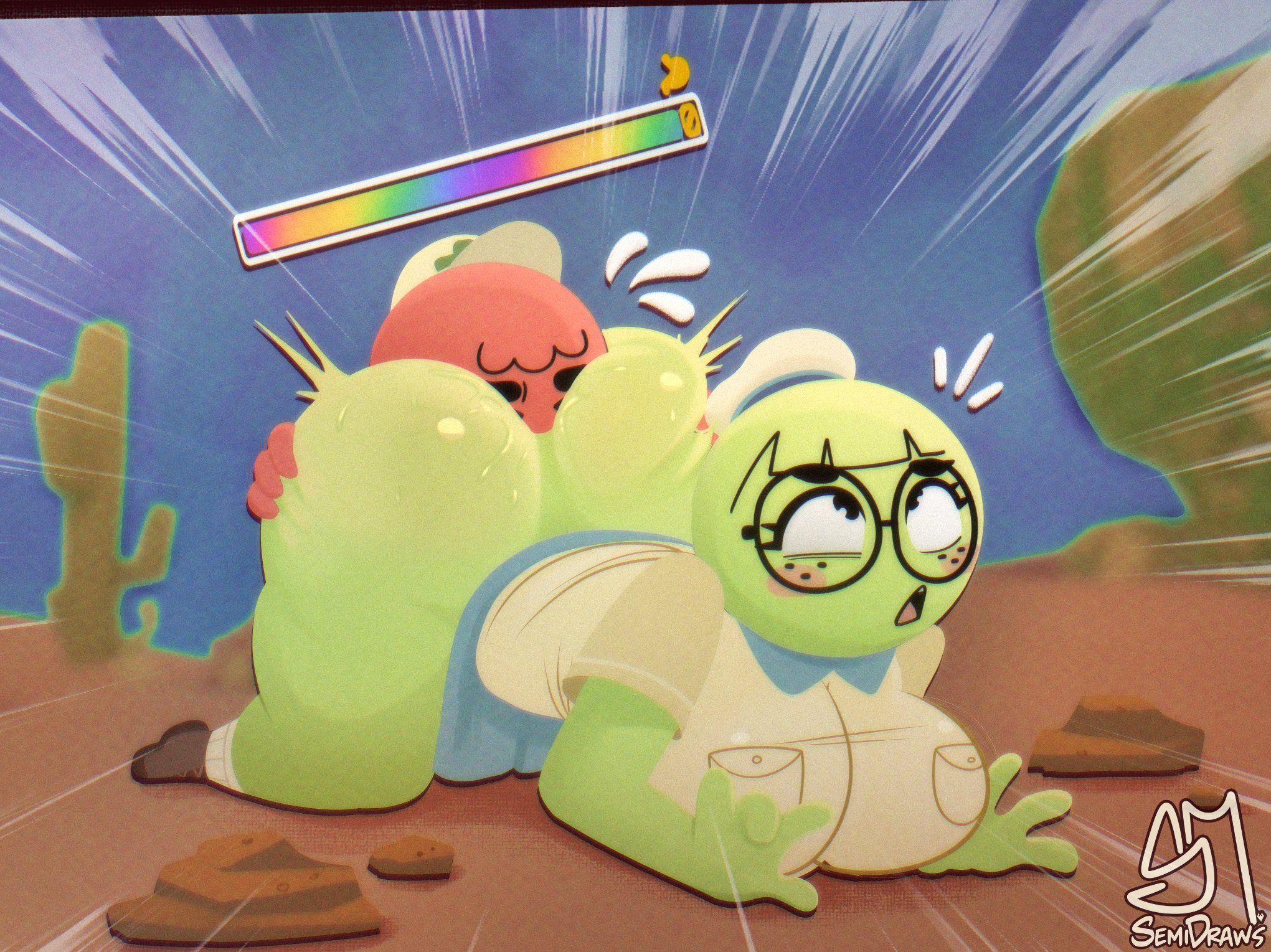 !, !!, 1boy, 1boy1girl, 1girls, 2025, anal fluids, anal juice, anus, anus juice, bald, blush, blushing, boobs, boots, breasts, candy, facesitting, female, glasses, lime skin, looking at viewer, looking back, male, no panties, peak (videogame), peak-chan (okgaki), pleasure face, pussy, red skin, rimming, scout, scout (peak), semidraws, short hair, spread anus, spread ass, spread legs, spreading, suprised, sweaty, sweaty anus, sweaty ass, tagme, wide hips