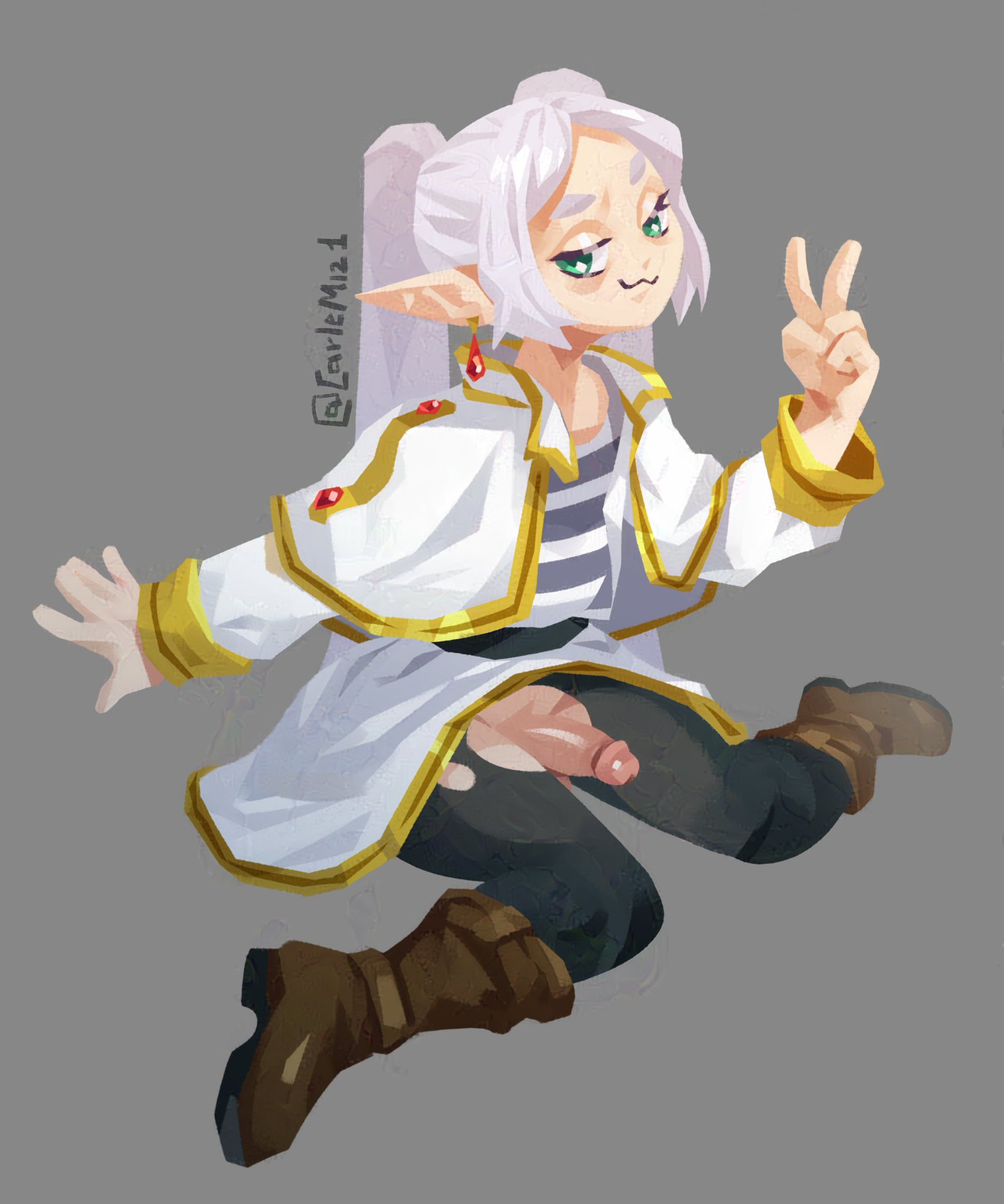 1boy, balls, carlemiz1, frieren, genderswap (ftm), male, male frieren, male only, penis, rule 63, solo, sousou no frieren, tagme, torn clothes