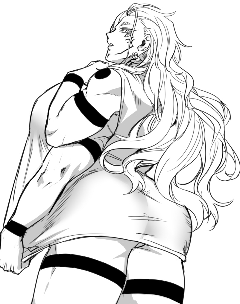 4_arms ass ass_focus black_and_white bottom_heavy bottom_view bottomless_female female genderswap genderswap_(mtf) izayoi0820 jujutsu_kaisen long_hair monochrome multi_arm multi_eye multi_limb rule_63 ryoumen_sukuna_(jujutsu_kaisen) tattoo tattoo_on_arm tattoo_on_back tattoo_on_legs tattooed_arm tattoos very_long_hair