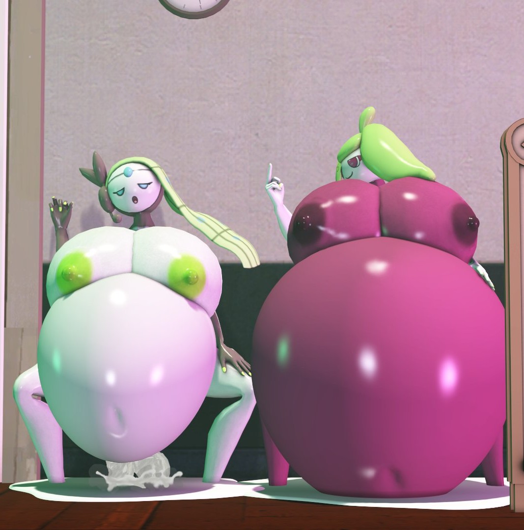 2girls 3d 3d_(artwork) after_sex big_ass big_breasts breasts_bigger_than_head casual casual_nudity cropped cum cumflated_belly cumflation female female_only huge_breasts hyper_belly hyper_cumflation meloetta middle_finger nintendo no_humans nude pokémon_(species) pokemon pokemon_(species) rgtdwtbr steenee stomach_bulge