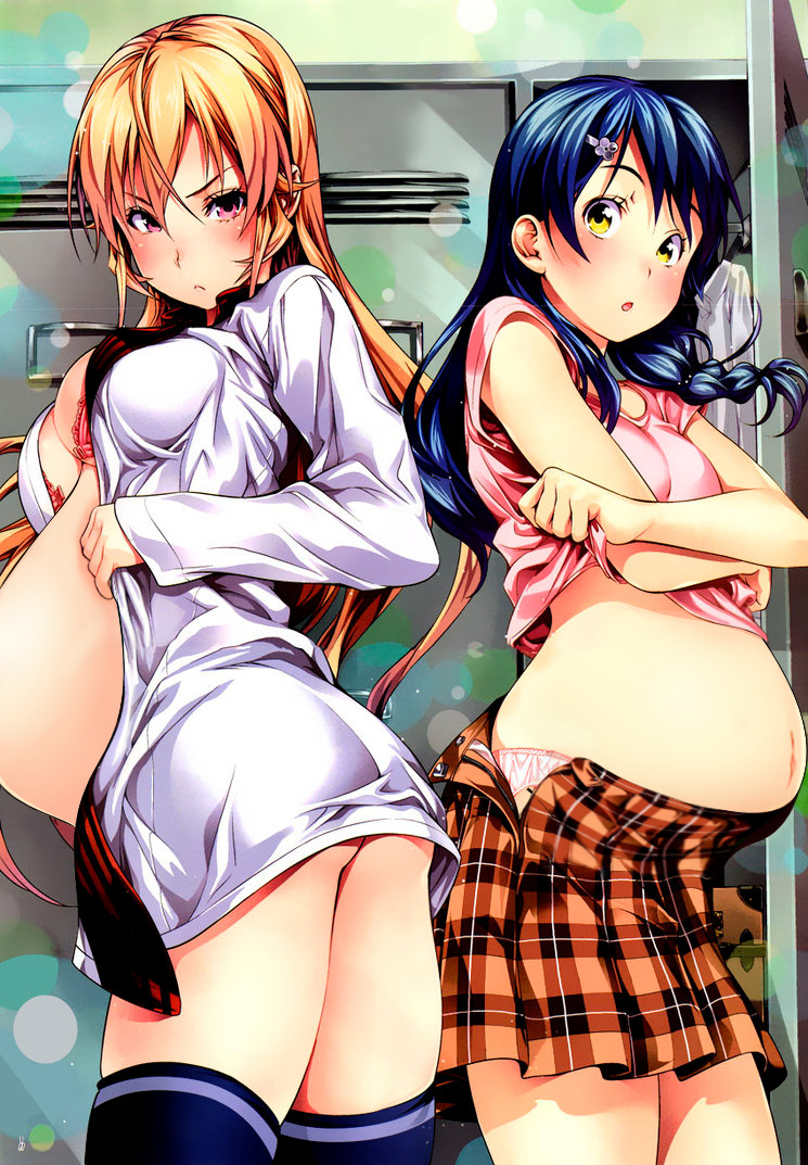 2girls black_hair blonde_hair nakiri_erina pregnant shokugeki_no_souma tadokoro_megumi undressing