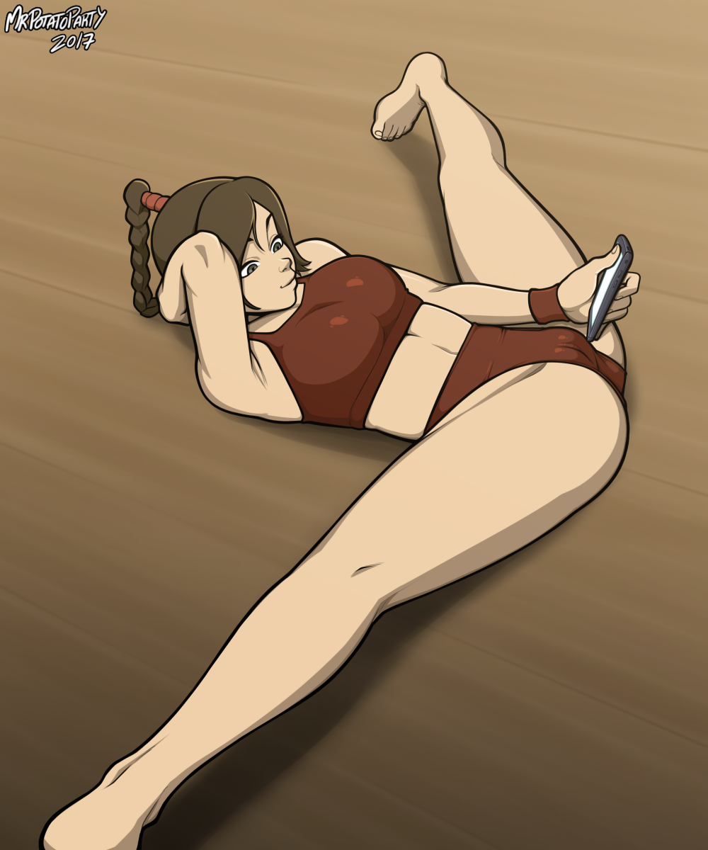 1girls, 2d, alternate breast size, armpits, artist name, athletic, avatar the last airbender, bangs, bare legs, bare midriff, barefoot, big breasts, bra, braided ponytail, breasts, brown hair, cameltoe, cleavage, crop top, fat mons, female, female focus, female only, fire nation, fit, fit female, flexing, grey eyes, high ponytail, hourglass figure, large breasts, laying on back, light skin, light-skinned female, long legs, medium breasts, mrpotatoparty, navel, nickelodeon, pale skin, pale-skinned female, panties, phone, ponytail, pussy, selfie, short shorts, skin tight, smartphone, solo, splits, sports bra, spread legs, straight hair, thick thighs, thighs, ty lee, watermark