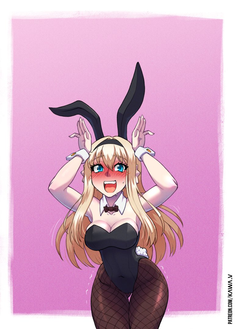 1girls blonde_hair blush born_of_itheriont breasts bunny_ears bunnysuit clothed clothing female female_focus female_only kawa-v leiko_stauss long_hair solo solo_female thighs