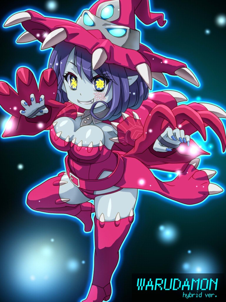 1girls appmon_(species) awa cosplay digimon digimon_(cosplay) digimon_universe:_appli_monsters face_tattoo female female_only mienumon solo tattoo warudamon warudamon_(cosplay) witch witch_hat