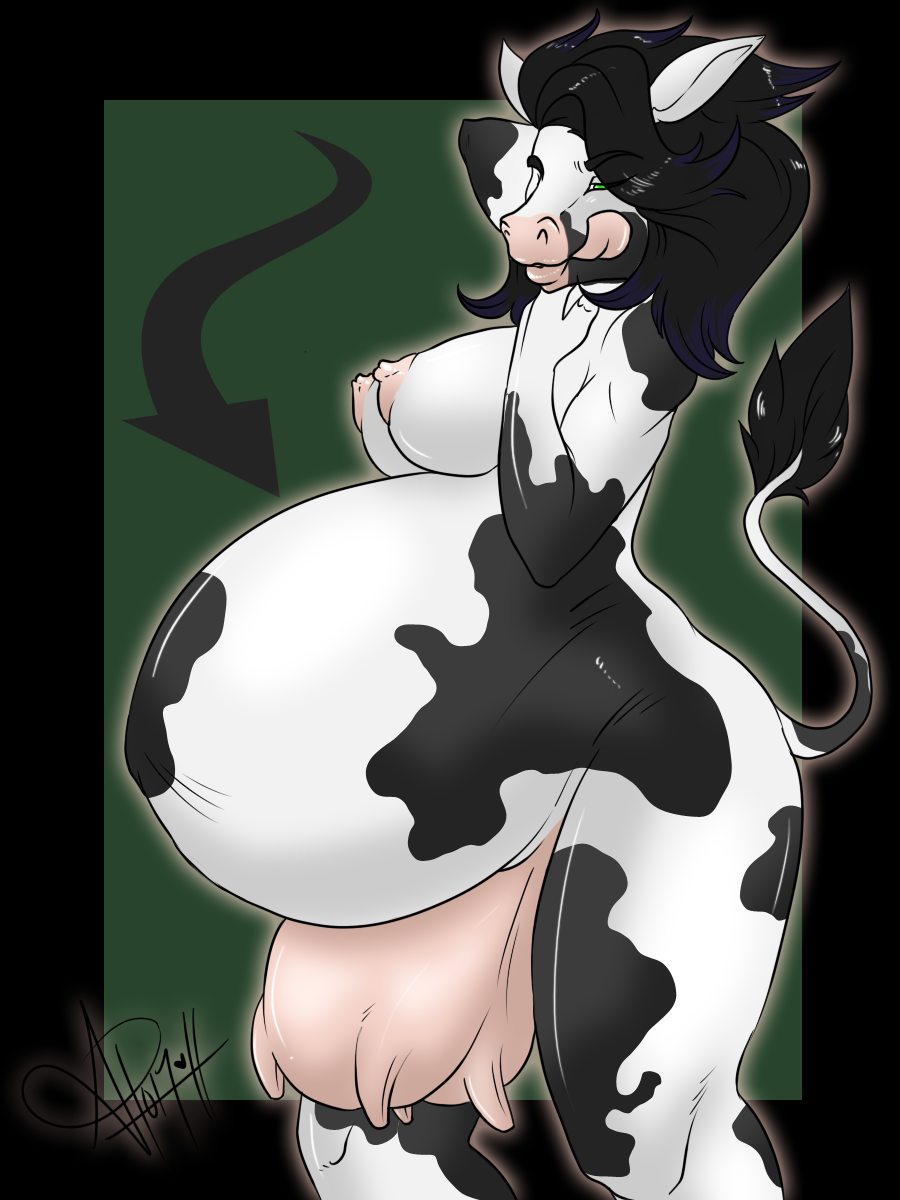 anthro belly big_belly bovine bulge cattle female invalid_tag mammal predator teats udders vore