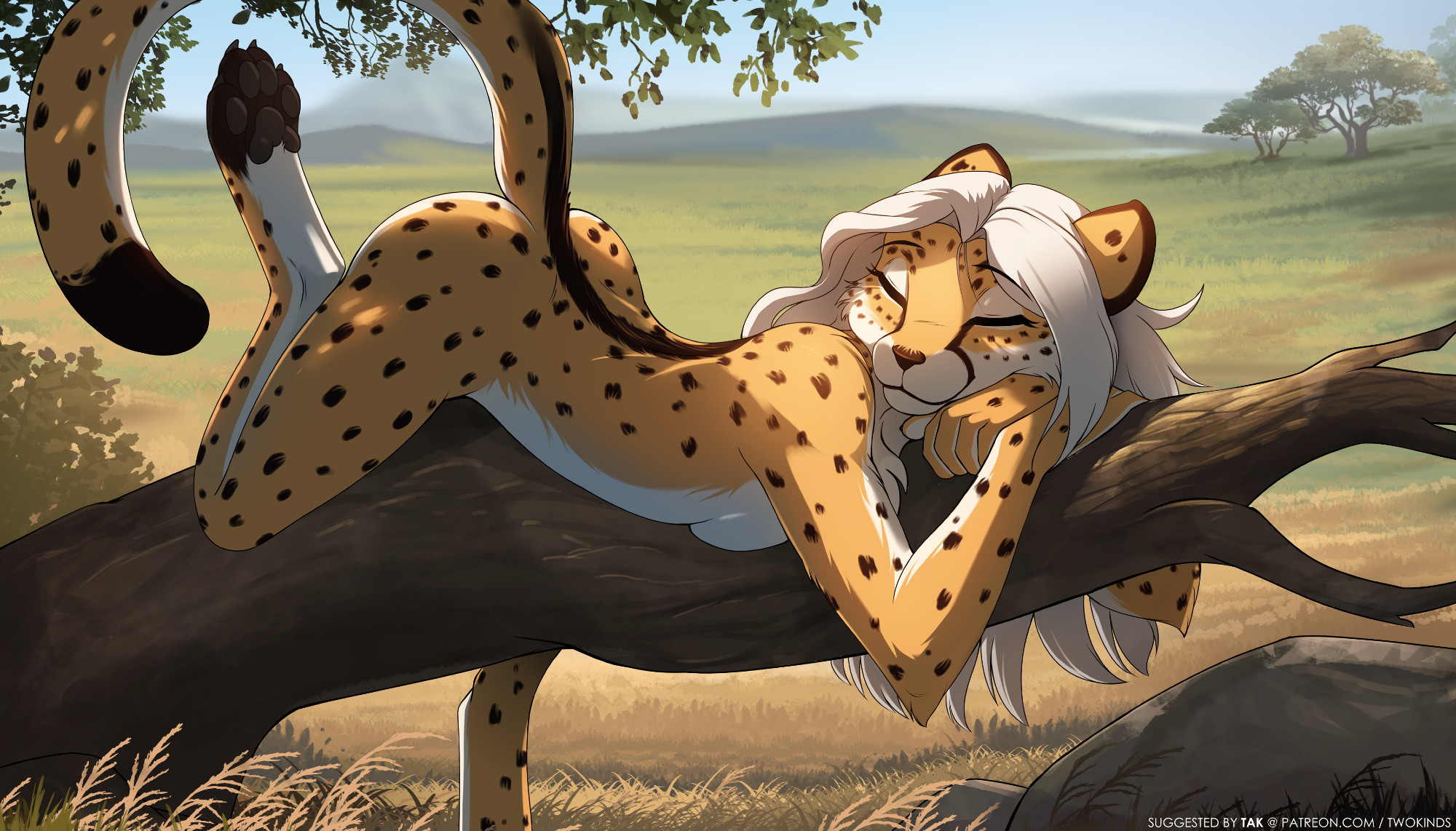 1girls, ass, breasts, cheetah, female, furry, nude, savanna, sleeping, solo, tagme, tom fischbach, twokinds