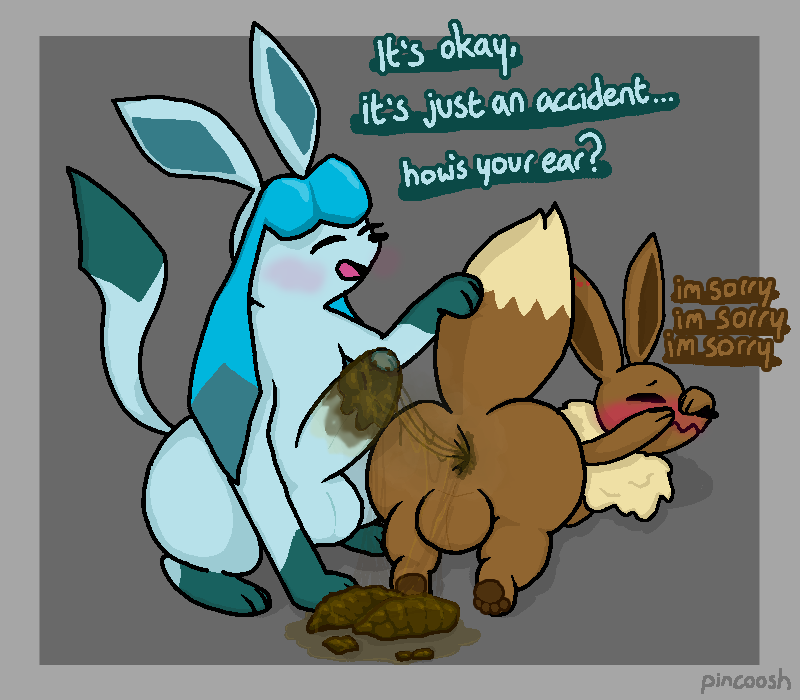 accident after_anal after_penetration after_sex aftercare anus apologetic apology ass backsack balls big_balls bite bite_mark blue_body blush brown_body closed_eyes coprophilic_intercourse covering covering_face covering_self dialogue digital_media_(artwork) dirty_anal dirty_anus duo ear_bite eevee eeveelution erection feces feces_on_penis feces_pile feral feral_on_feral foreskin generation_1_pokemon generation_4_pokemon genitals glaceon glans humanoid_genitalia humanoid_penis male male/male nintendo open_mouth pawpads paws penis pincoosh pokemon pokemon_(species) quadruped raised_tail scatplay signature simple_background speech_bubble squiggle_mouth tail