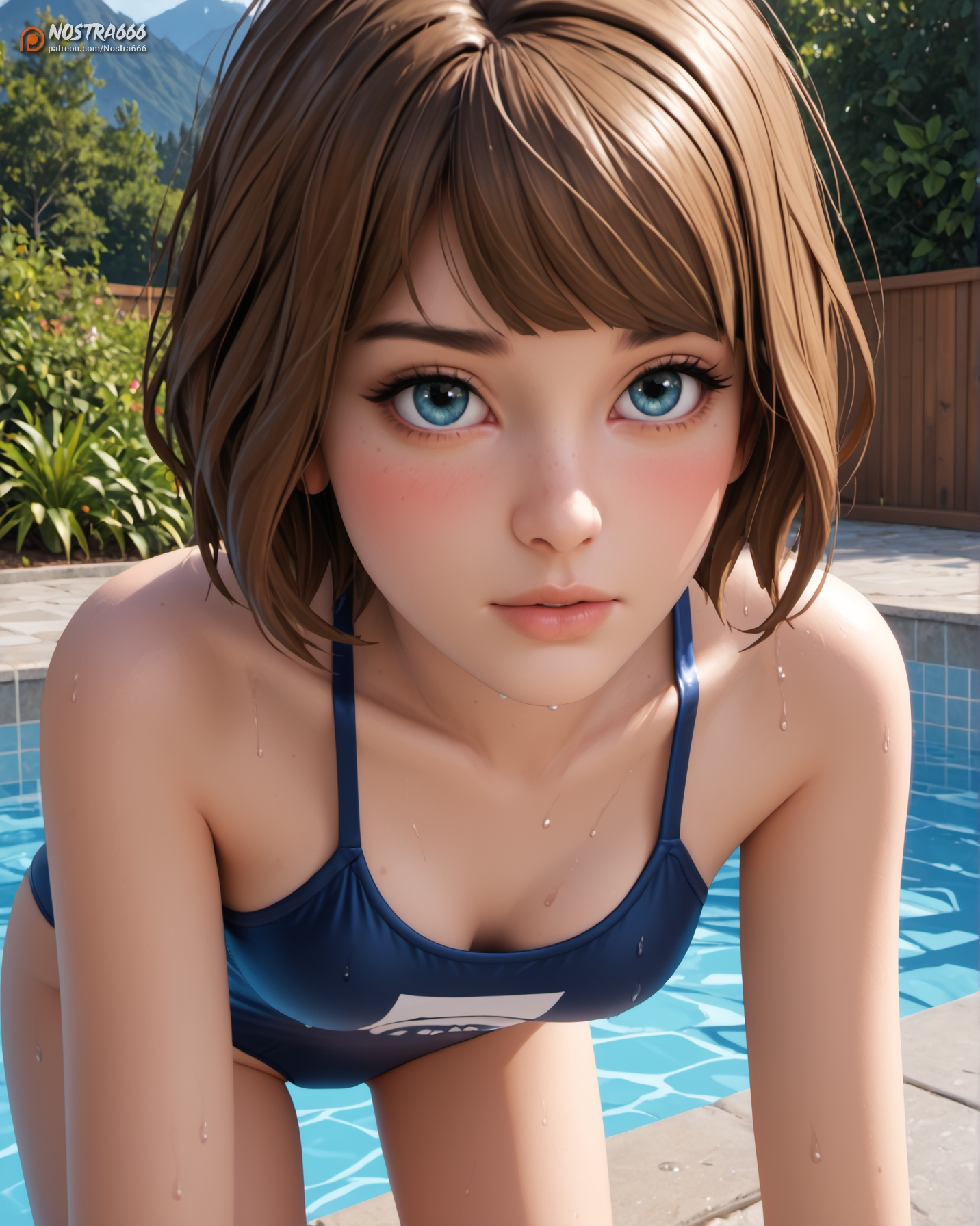 ai, ai generated, blue eyes, breasts, brown hair, createdwithai, digital 2d, fan art, female, freckles, life is strange, max caulfield, medium breasts, nostra666, patreon, short hair, stable diffusion