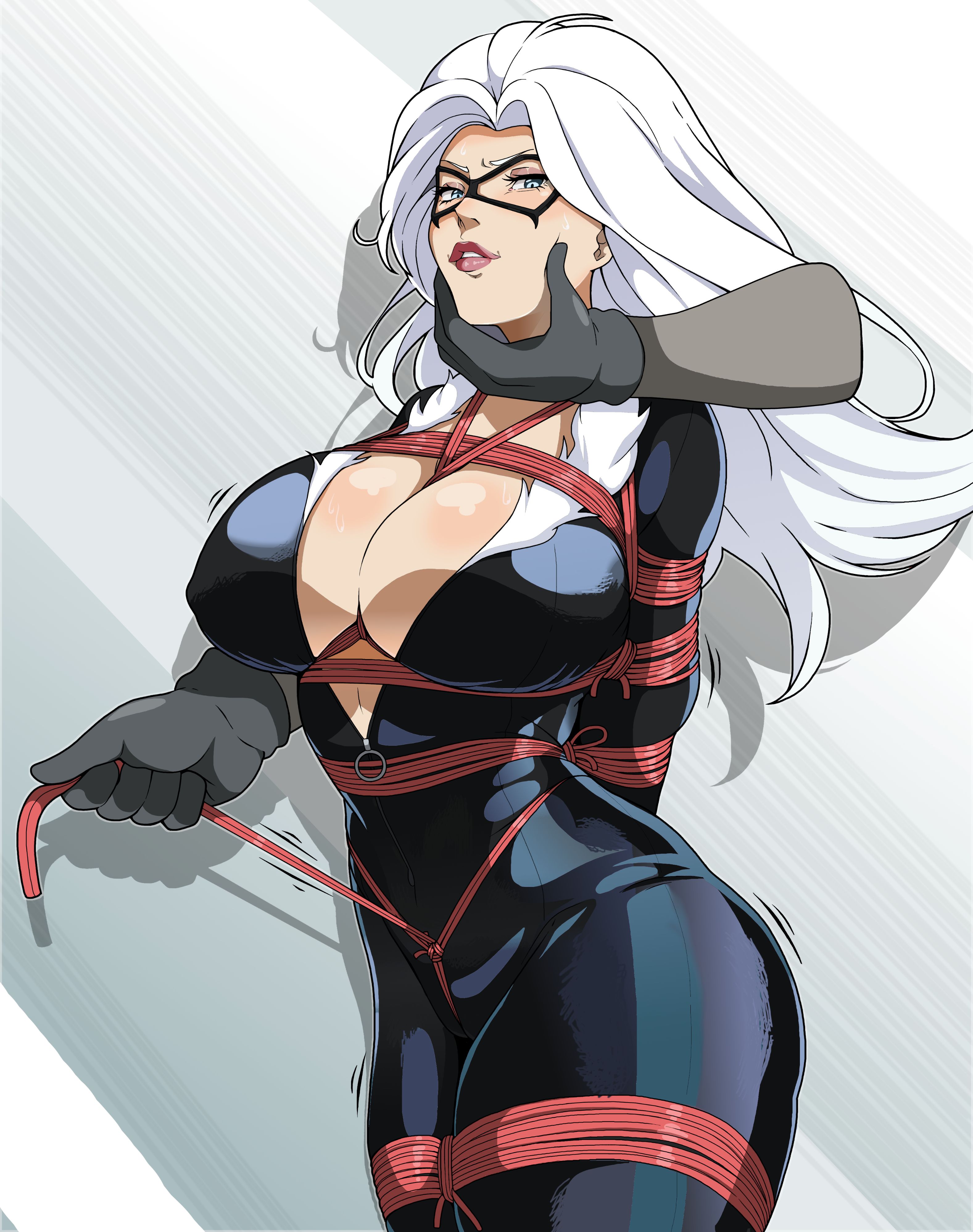1girls, 2025, angry, angry expression, angry face, assisted exposure, bdsm, big boobs, big breasts, black cat (marvel), bodysuit, bondage, boobs, boobs focus, breasts, breasts focus, captured, captured heroine, cat suit, catgirl, choking, curvy, curvy body, curvy female, curvy figure, damsel in distress, defeated, defeated heroine, defeated villainess, felicia hardy, female, female focus, female only, femsub, hogtie, implied sex, large boobs, large breasts, latex, latex clothing, latex suit, leash, lips, long hair, marvel, marvel comics, neck grab, only female, peril, rope around chest, rope around leg, rope between breasts, rope bondage, ropes, sexy, sexy body, sexy female, sexy pose, skin tight, spider-man (series), thick, thick legs, thick thighs, tiedtiki, tight clothes, tight clothing, touched, touching, touching face, white hair