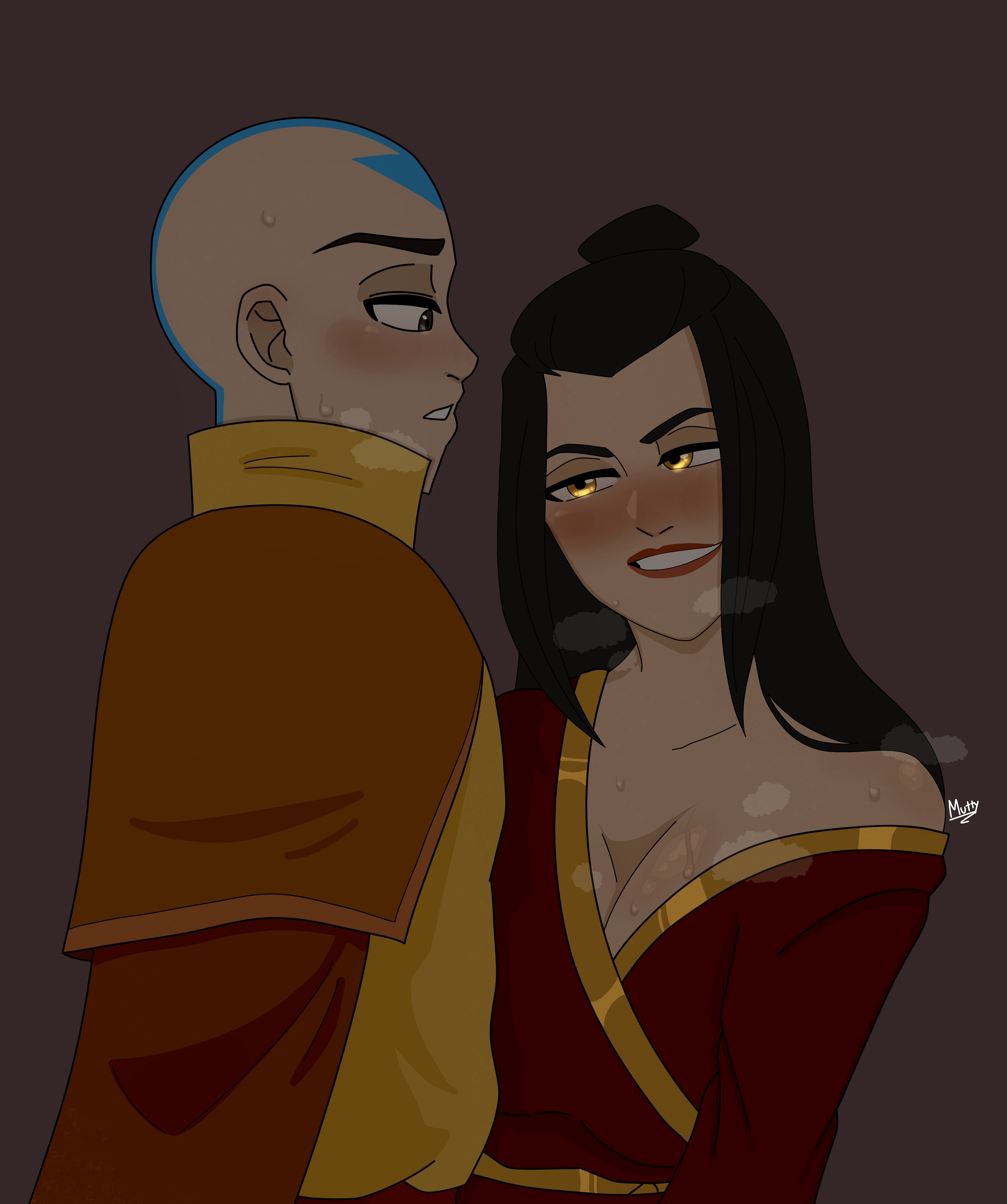 aang, avatar legends, avatar the last airbender, azula, azulaang, big breasts, blush, breasts, female, fully clothed, glowing eyes, mutty, nervous, nickelodeon, nightgown, oiled skin, princess, robe, royalty, seductive, seductive eyes, seductive gaze, seductive look, seductive smile, steaming body, steamy breath, sweaty body, temptation