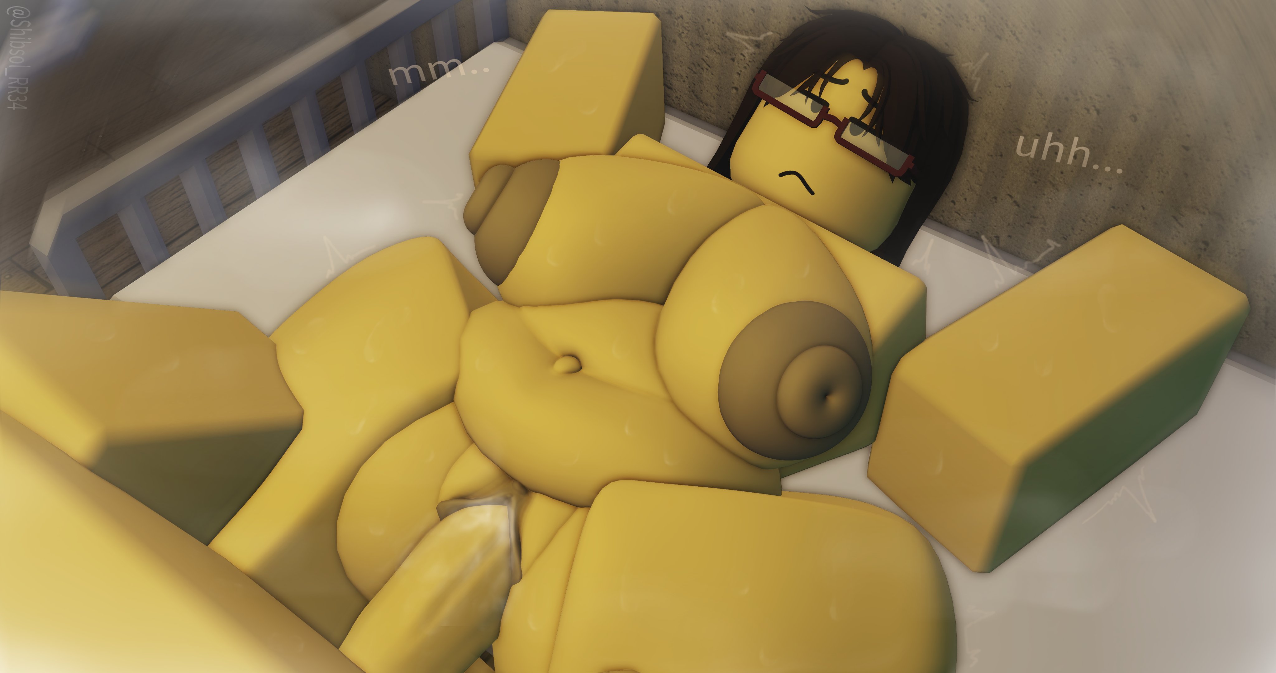 1boy, 1girls, 3d, ass, big ass, big breasts, big penis, blood debt, breasts, chubby, chubby female, ekaterina rhyosa, english text, glasses, lying on back, missionary position, nipples, nude, on bed, penis, pussy, roblox, roblox game, robloxian, sex, shibsol rr34, tagme, text, thick thighs, thighs, vaginal penetration