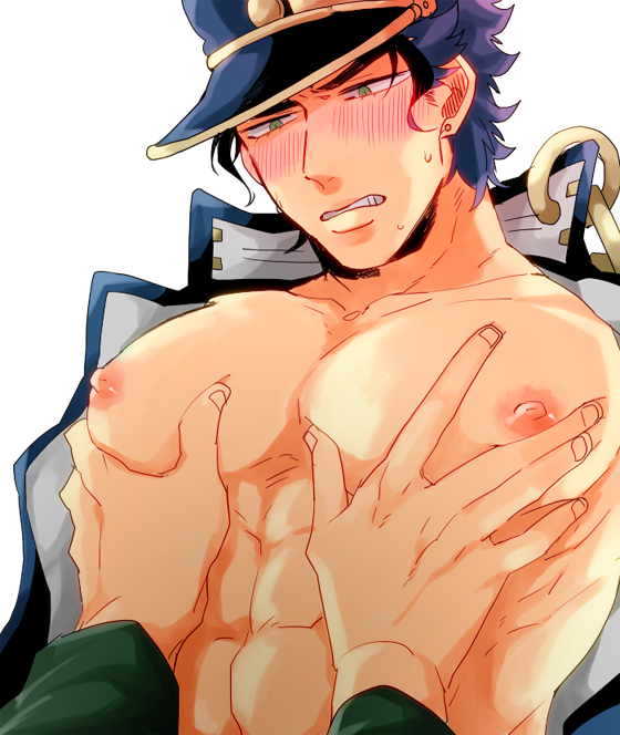 blush breast_squeeze ikuto jojo's_bizarre_adventure jotaro_kujo male_focus nipples noriaki_kakyoin stardust_crusaders yaoi