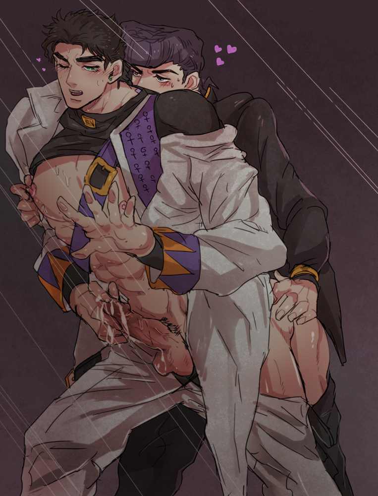 2boys against_glass anal clothed_sex cum diamond_is_unbreakable happy_sex incest jojo's_bizarre_adventure josuke_higashikata jotaro_kujo male_only multiple_boys nephew nipple_pinch nippleplay penis reach_around tomasu uncle uncle_and_nephew yaoi