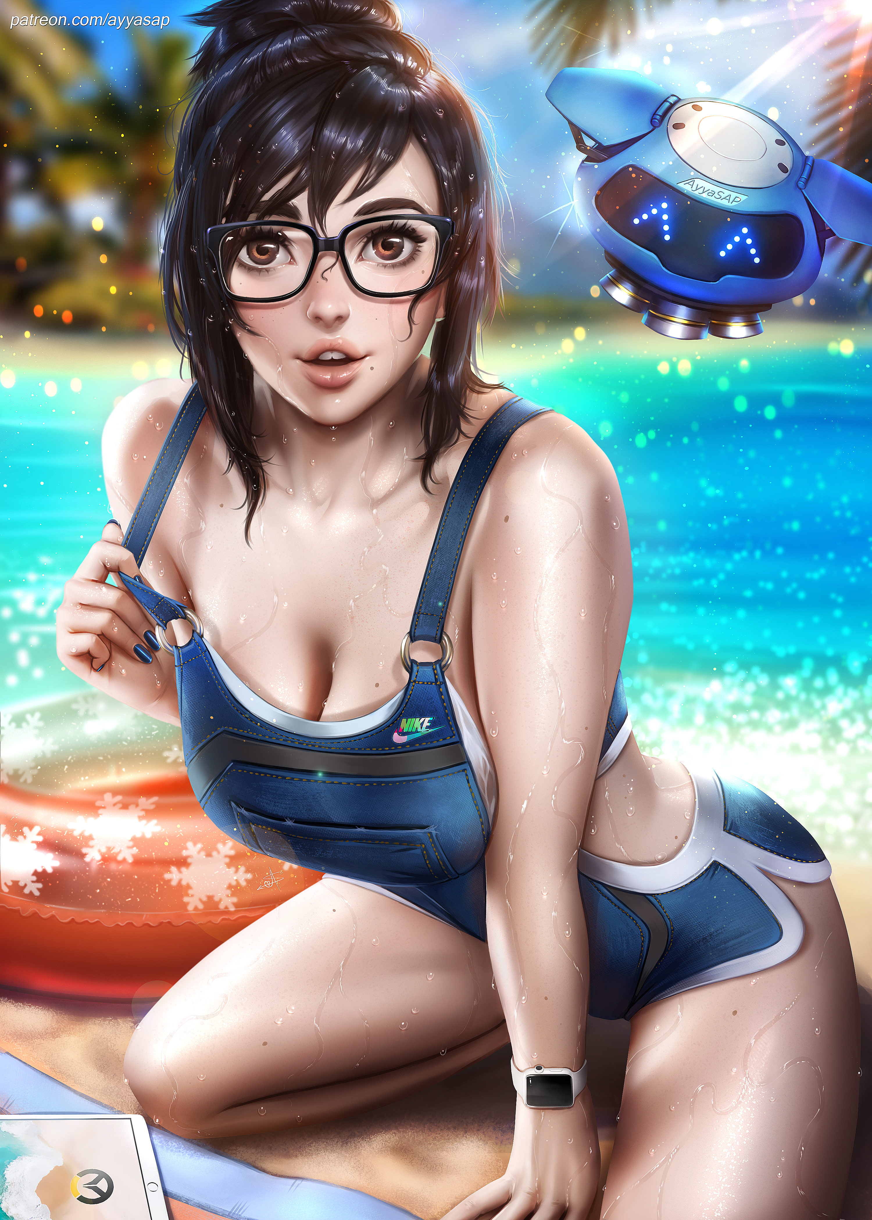 1girls, ayyasap, blizzard entertainment, female, glasses, high resolution, mei (overwatch), overwatch, patreon reward, snowball (overwatch), solo focus
