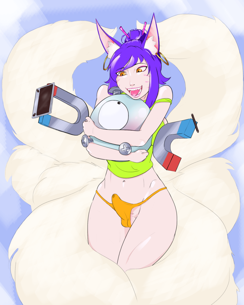 1futa 2d ahri artist_request embrace erect_penis erection fangs futa_only futanari hug league_of_legends magnemite magnetus pokemon precum precum_stain purple_hair smile standing tagme tongue_out wide_hips