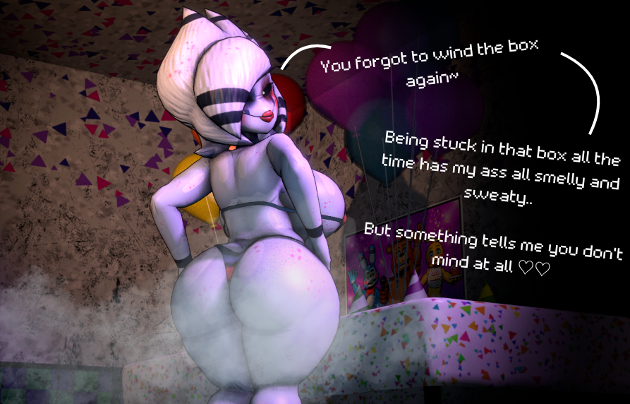 1girl, 1girls, 3d, 3d (artwork), ass, cryptiacurves, dialogue, fazclaire's nightclub, female, five nights at freddy's, five nights at freddy's 2, fredina's nightclub, marie (cally3d), marie (cryptia), puppet (fnaf), solo, solo female, tagme, text