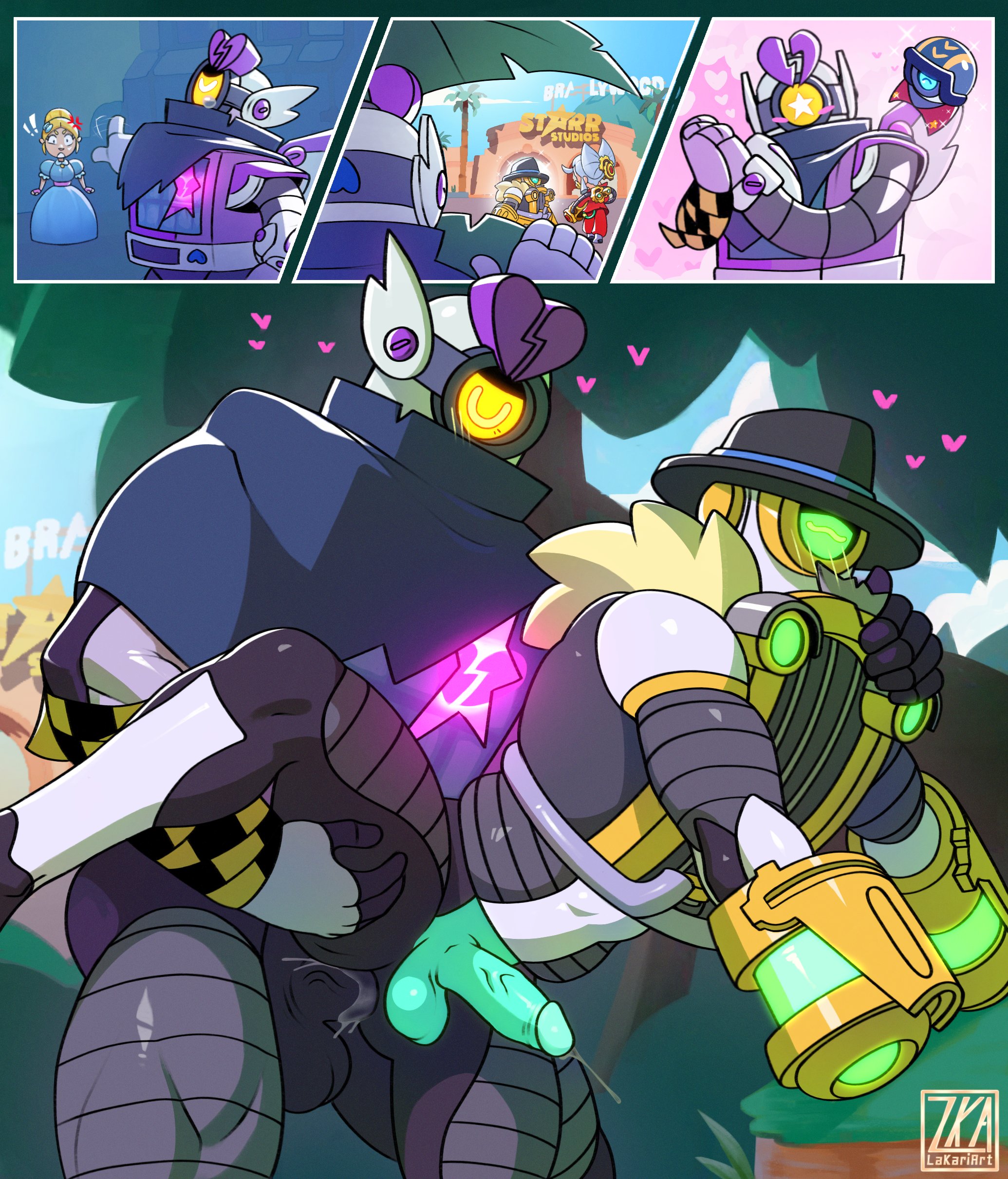 anal, anal penetration, anal sex, blush, brawl stars, comic, cum, cum in ass, cum inside, cumming, cumming while penetrating, duo, ejaculation, gay, heart, heartbroken rico, hi res, kaze (brawl stars), lakari art, male, male/male, outdoor sex, outdoors, penetration, penis, penis size difference, piper (brawl stars), public, public sex, rico (brawl stars), robot, sex, size difference, standing sex, stu (brawl stars), supercell, thought bubble