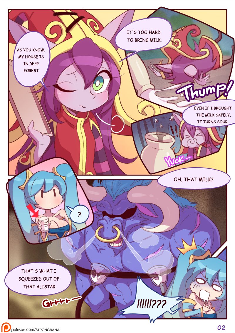 1boy, 2girls, alistar, comic, female, league of legends, lulu the fae sorceress, male, page 2, riot games, sona buvelle, strongbana, tagme, yordle