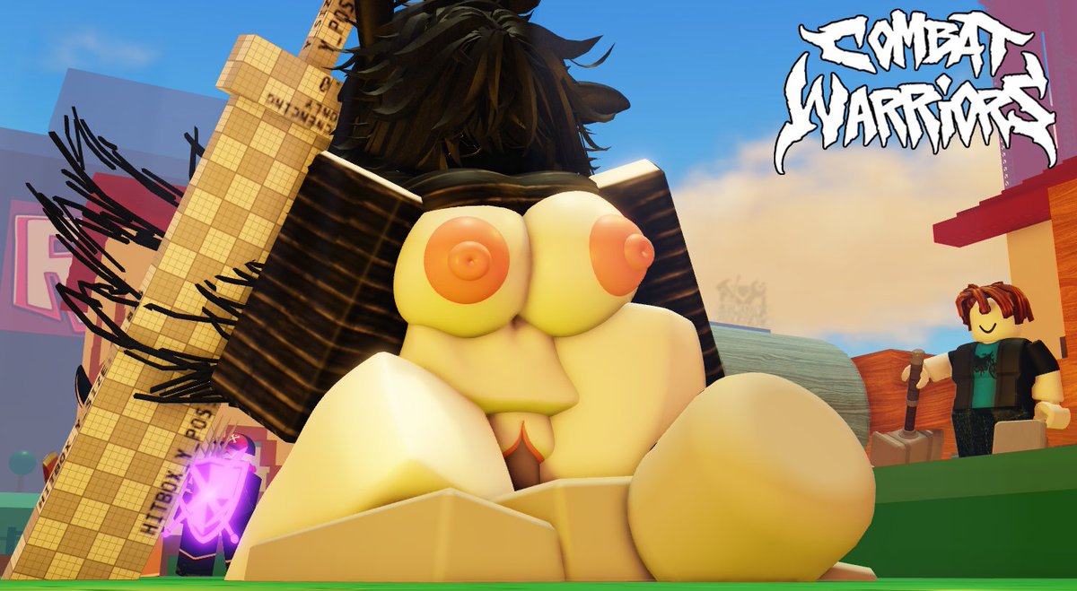 1boy, 1girls, 3d, background characters, bacon hair, bottomless, breasts, breasts out, combat warriors, copyright name, cowgirl position, crimstuff, duo focus, nipples, outdoors, penis, public sex, pussy, roblox, roblox avatar, roblox game, robloxian, sword, tagme, thighs, zaduworkz