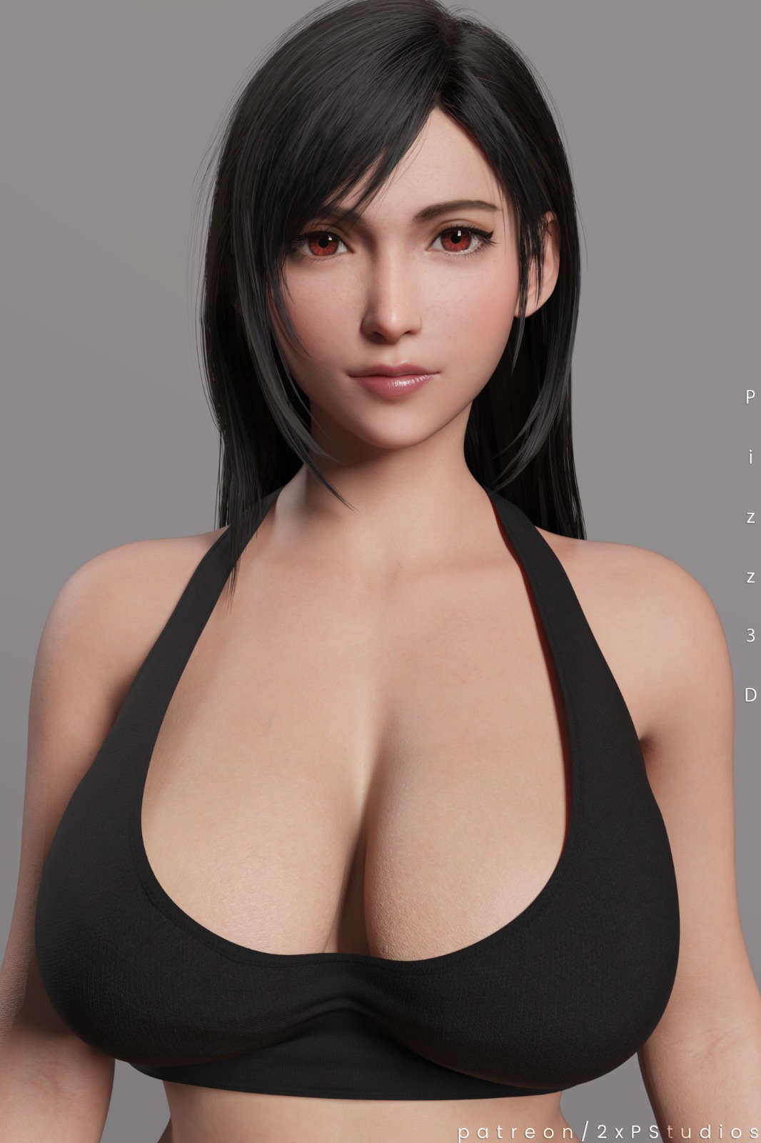 2xp studios, 3d, 3d (artwork), big boobs, big breasts, black-hair, black-haired female, boobs, breasts, cleavage, clothed, clothed female, female, female focus, female only, final fantasy, final fantasy vii, final fantasy vii remake, large boobs, large breasts, light skin, light-skinned female, pizz3d, red eyes, red eyes female, solo, solo female, solo focus, tifa lockhart, video game character