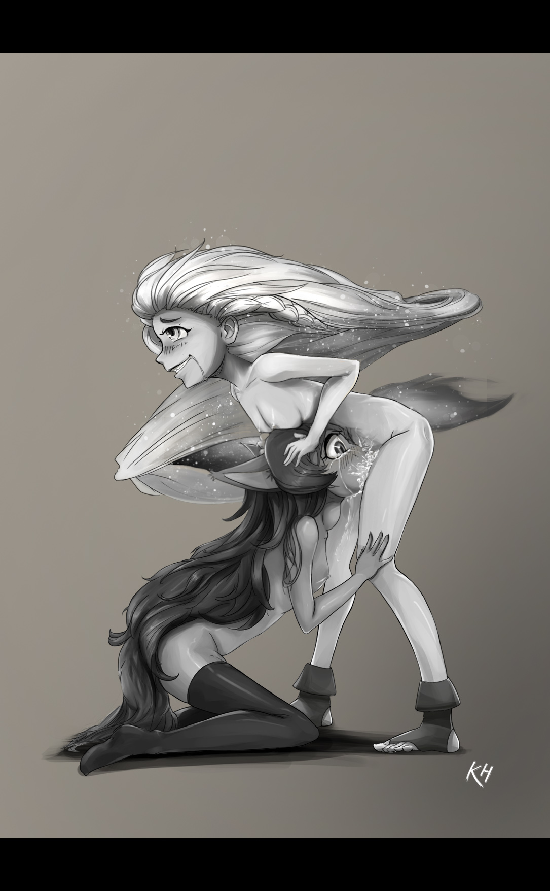 balls, balls deep, deepthroat, face fucking, futanari, hand on another's head, intersex, league of legends, lulu the fae sorceress, oral, penis, questionable consent, riot games, tears, thighhighs, yordle, zoe (league of legends)