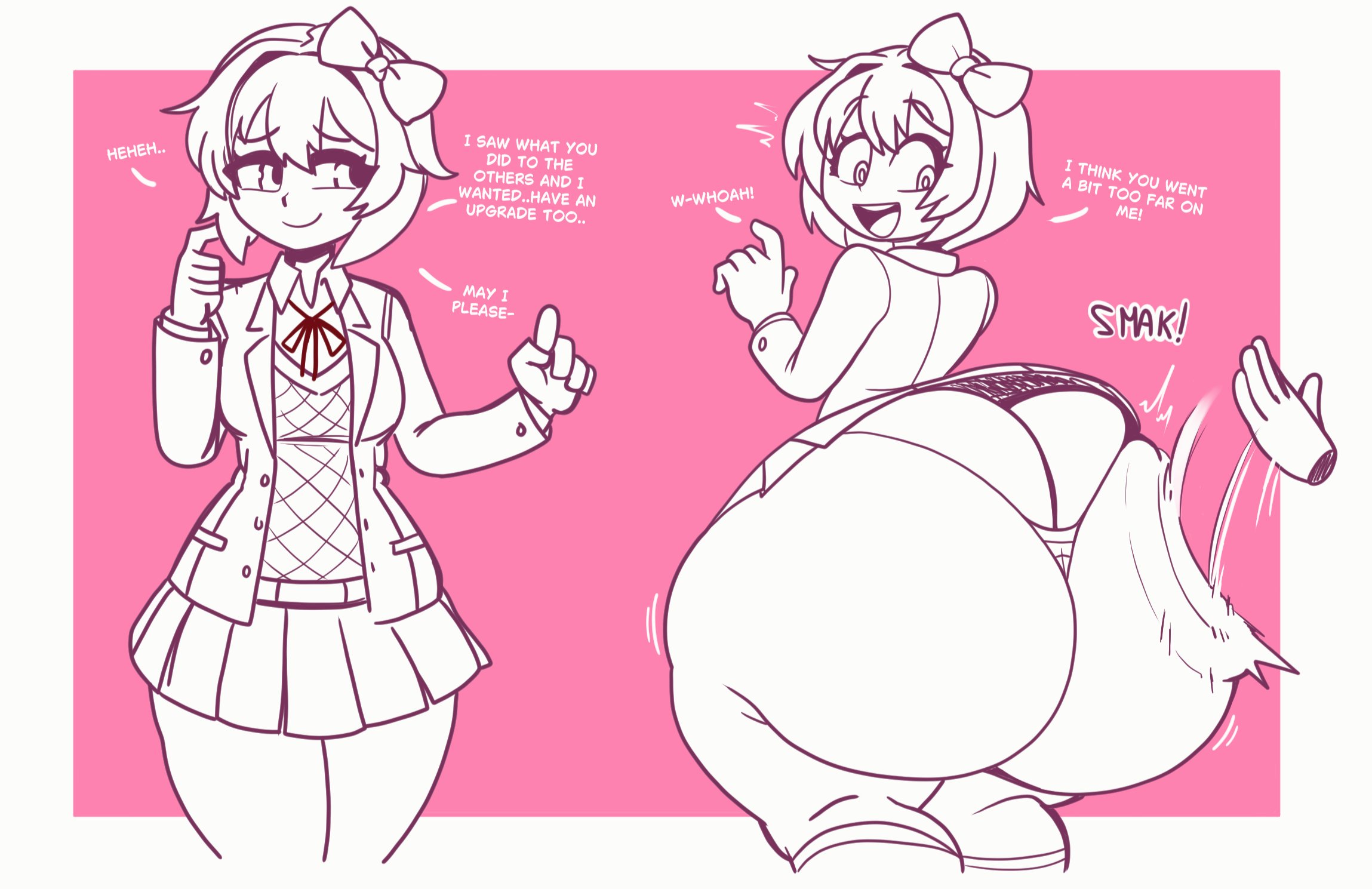 1girls, ass body, ass expansion, butt, butt expansion, doki doki literature club, huge ass, huge butt, sayori (doki doki literature club), shortstack, size play, spanking, transformation, underskirt
